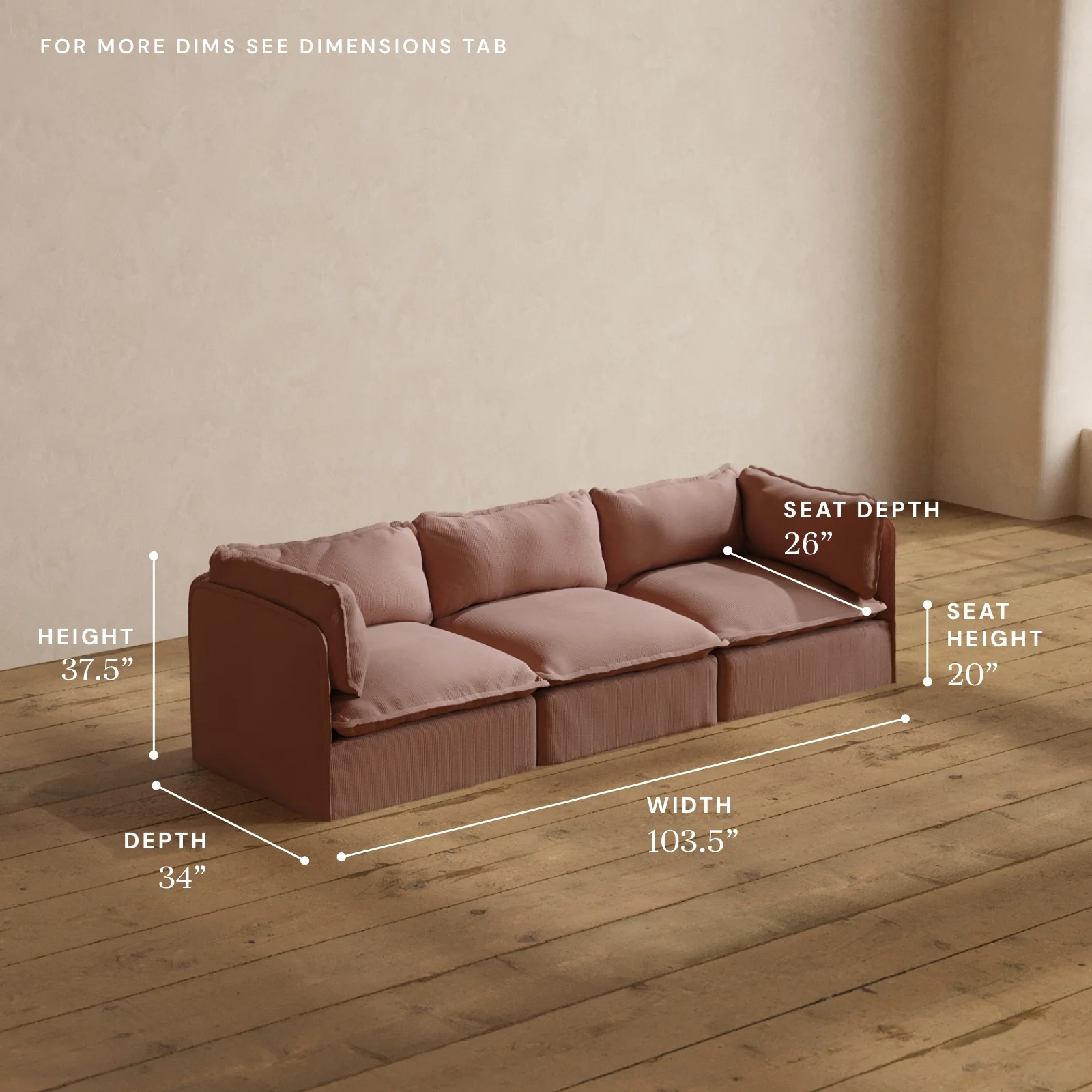 Modular Washable 3-Seater in Sakura | Deluxe+ Seat | Cloud Pillow - Image 5