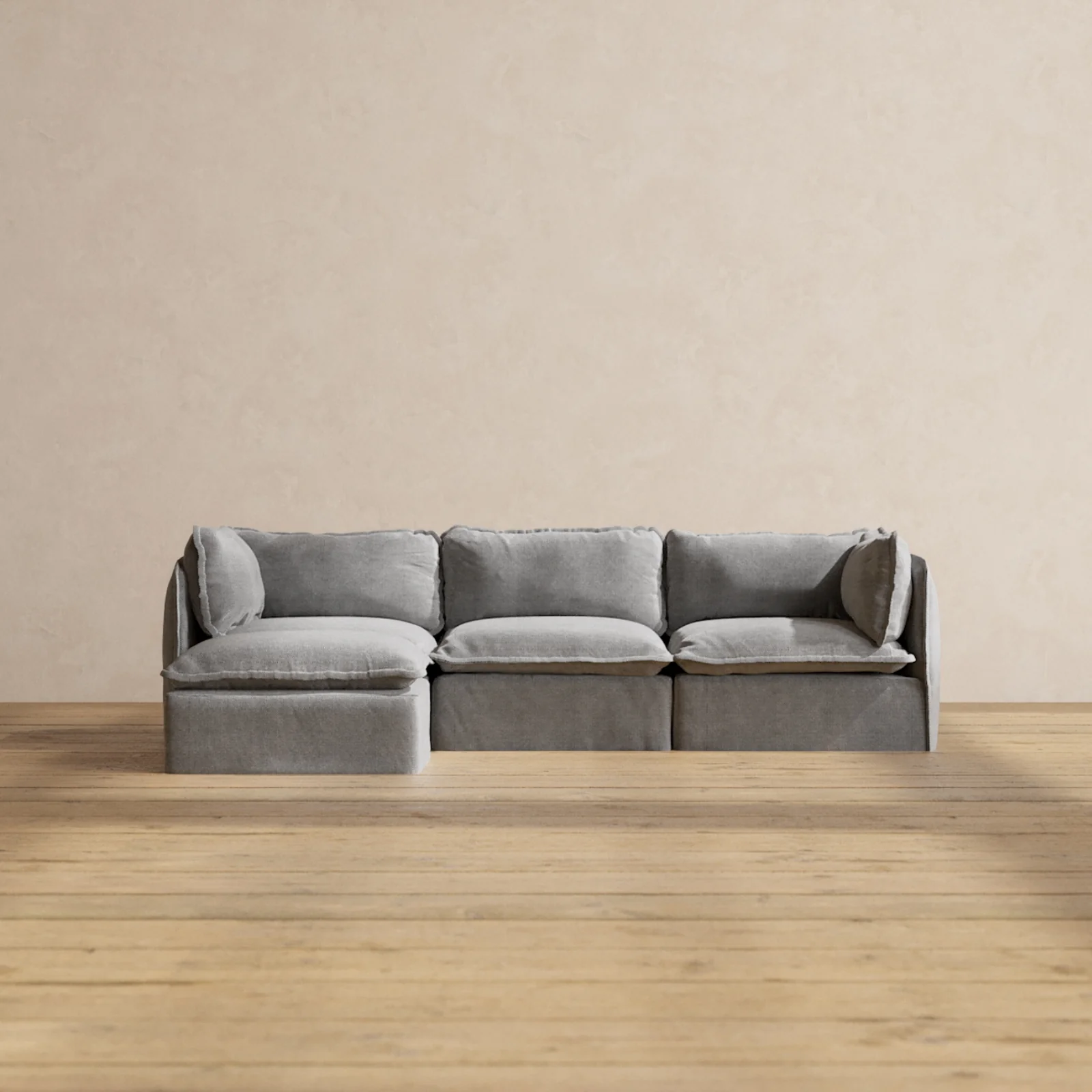 Modular Washable 3-Seater Sectional in Ash | Deluxe+ Seat | Cloud Pillow