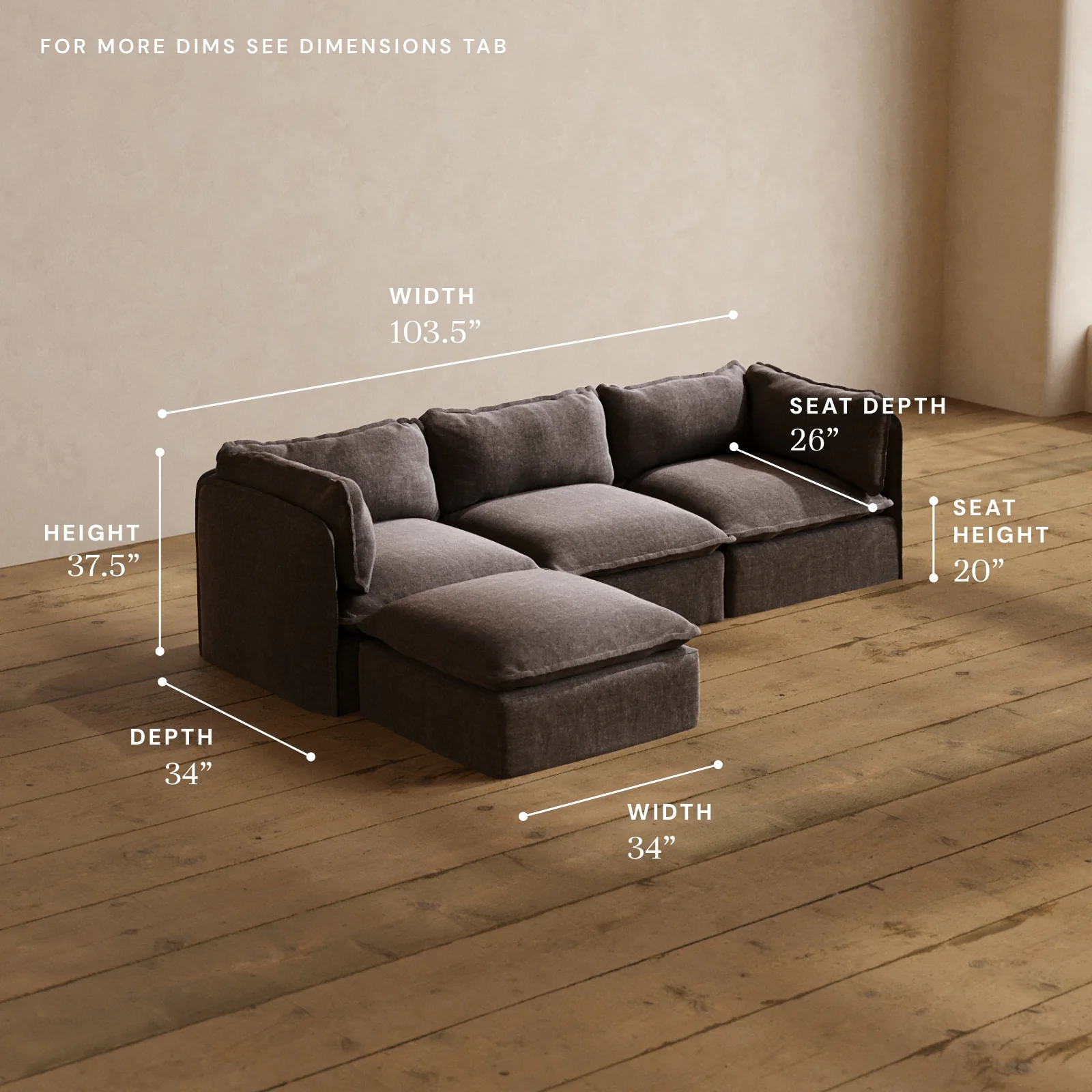 Modular Washable 3-Seater Sectional in Caviar | Memorix+ Seat | Contour Pillow - Image 5