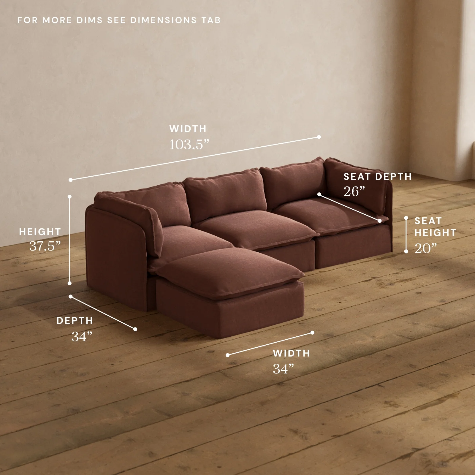 Modular Washable 3-Seater Sectional in Chestnut | Memorix+ Seat | Contour Pillow - Image 5