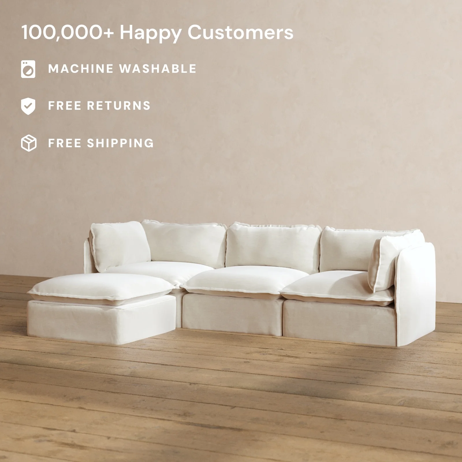 Modular Washable 3-Seater Sectional in Coco | Deluxe+ Seat | Cloud Pillow - Image 2