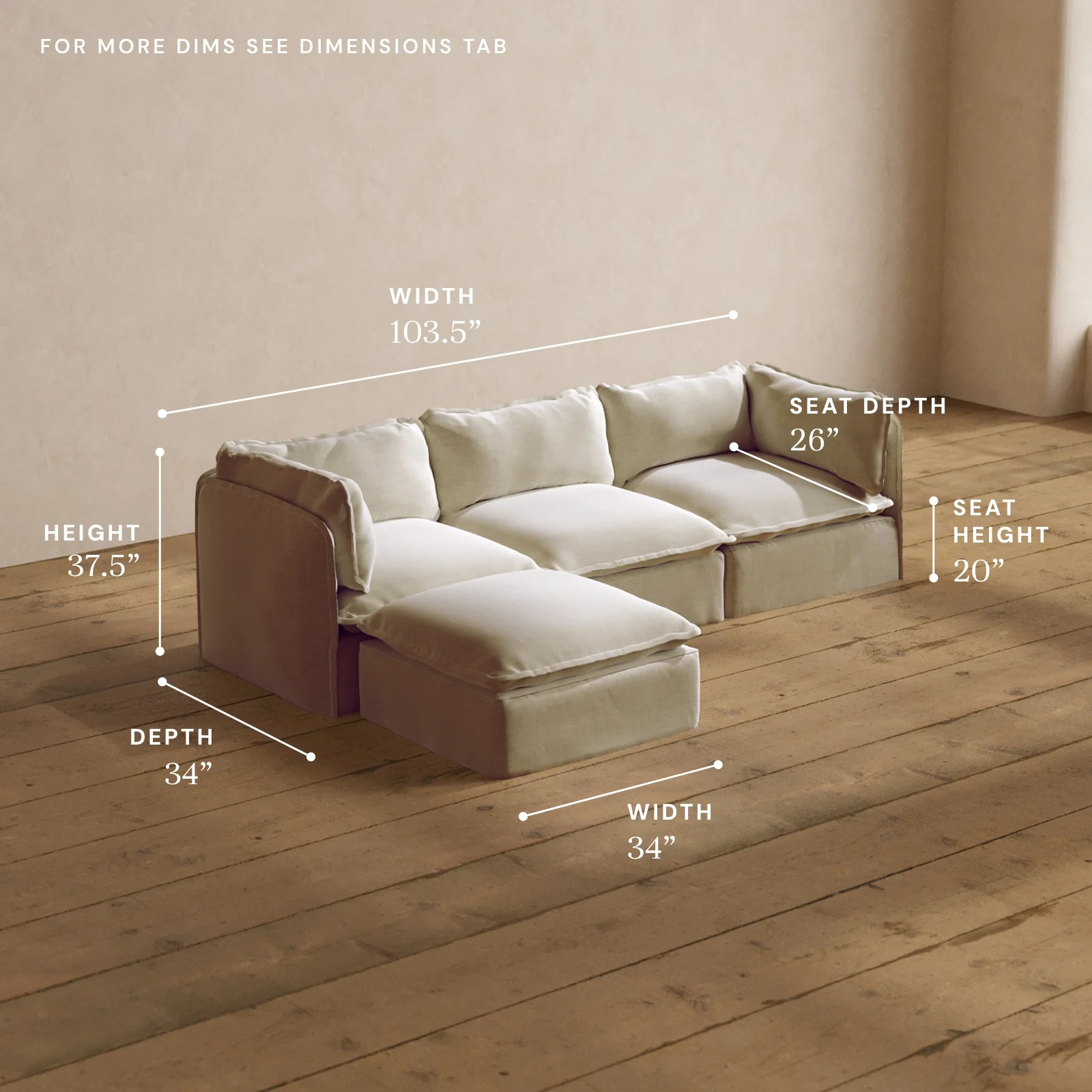 Modular Washable 3-Seater Sectional in Coco | Deluxe+ Seat | Cloud Pillow - Image 5