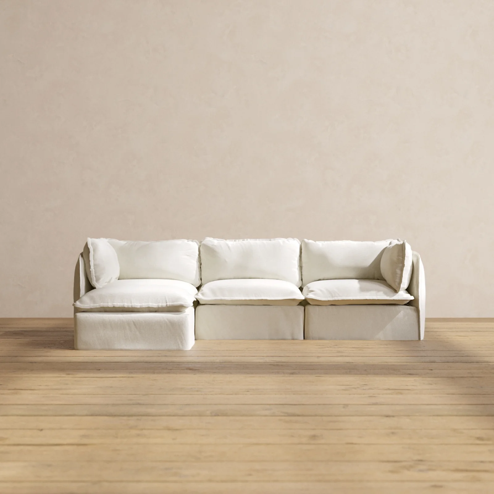 Modular Washable 3-Seater Sectional in Eggshell | Deluxe+ Seat | Cloud Pillow