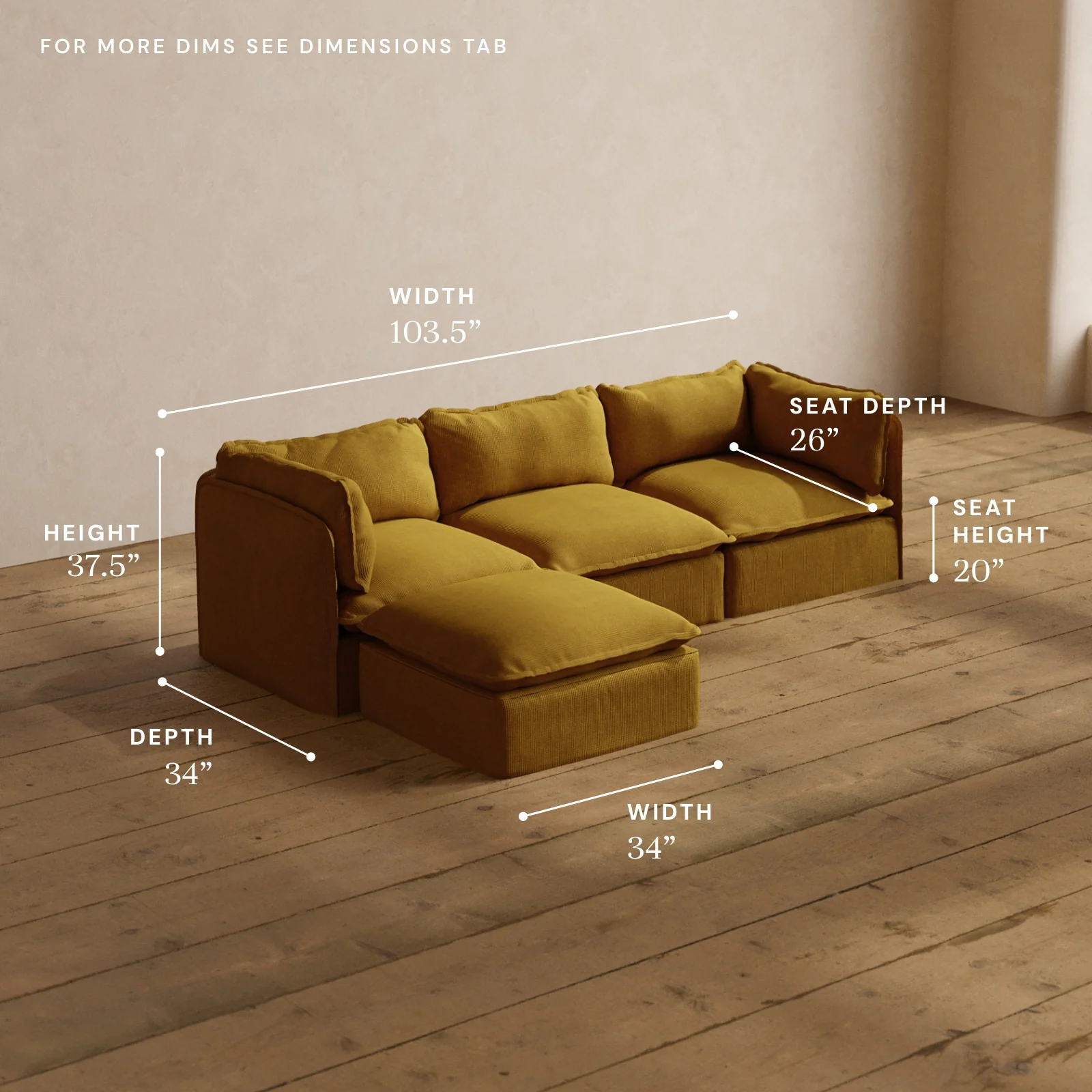 Modular Washable 3-Seater Sectional in Kiiro | Deluxe+ Seat | Cloud Pillow - Image 5