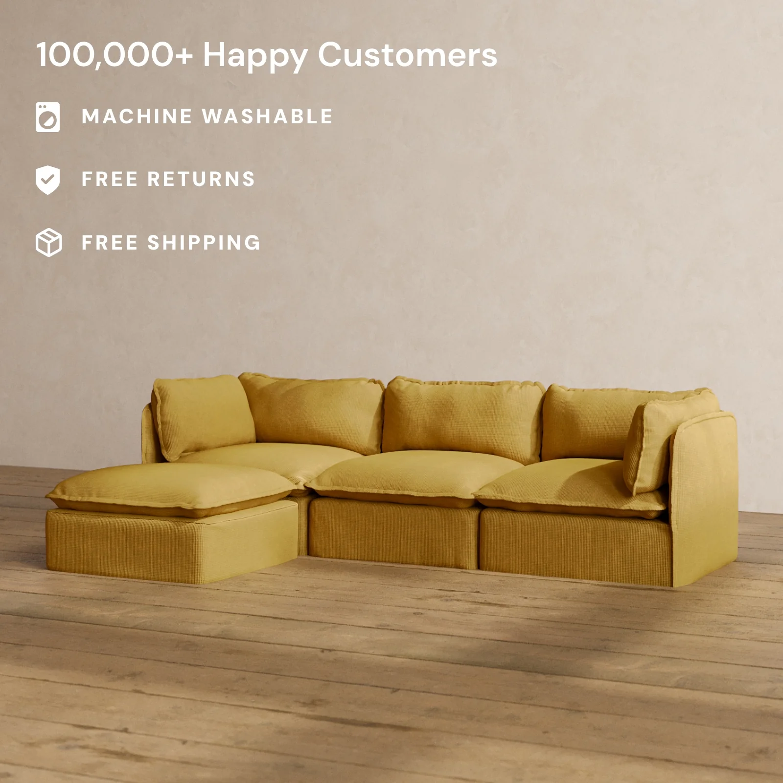 Modular Washable 3-Seater Sectional in Kiiro | Memorix+ Seat | Contour Pillow - Image 2