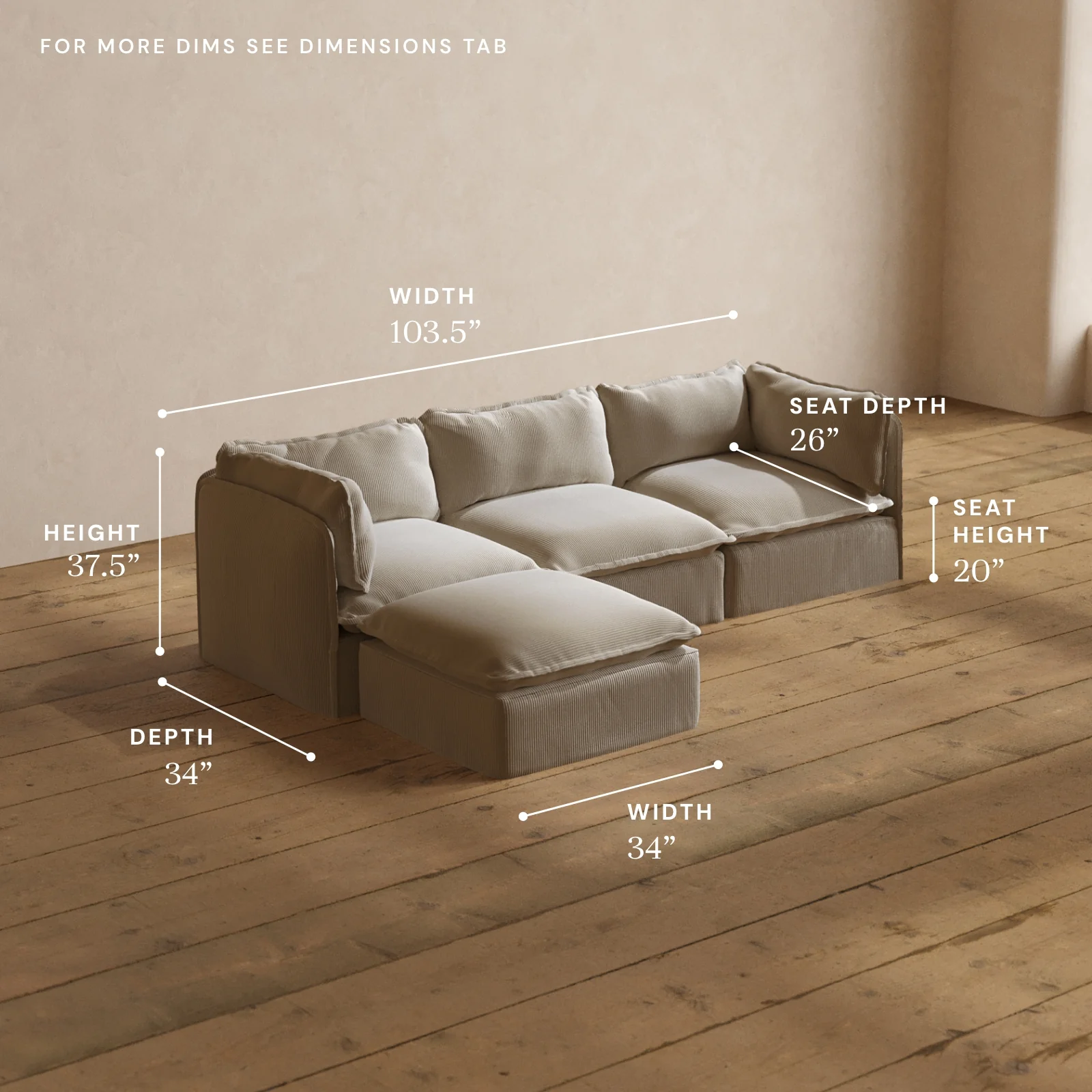 Modular Washable 3-Seater Sectional in Milk | Memorix+ Seat | Contour Pillow - Image 5