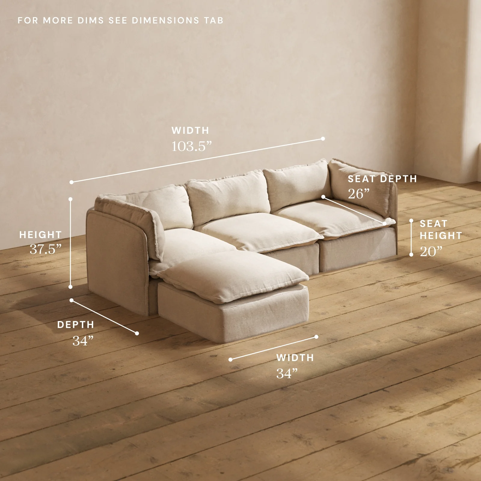Modular Washable 3-Seater Sectional in Oat | Memorix+ Seat | Contour Pillow - Image 5