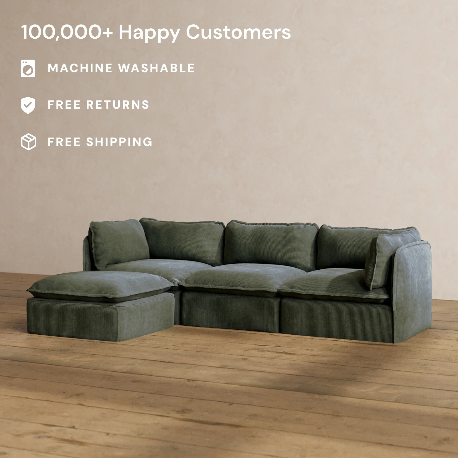 Modular Washable 3-Seater Sectional in Olivine | Memorix+ Seat | Contour Pillow - Image 2