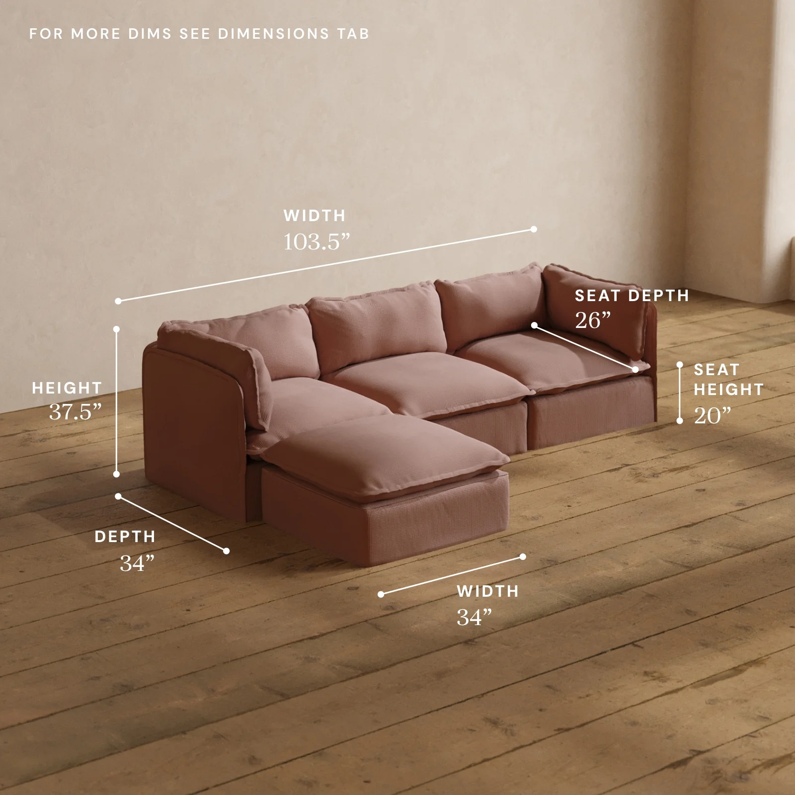 Modular Washable 3-Seater Sectional in Sakura | Memorix+ Seat | Contour Pillow - Image 5
