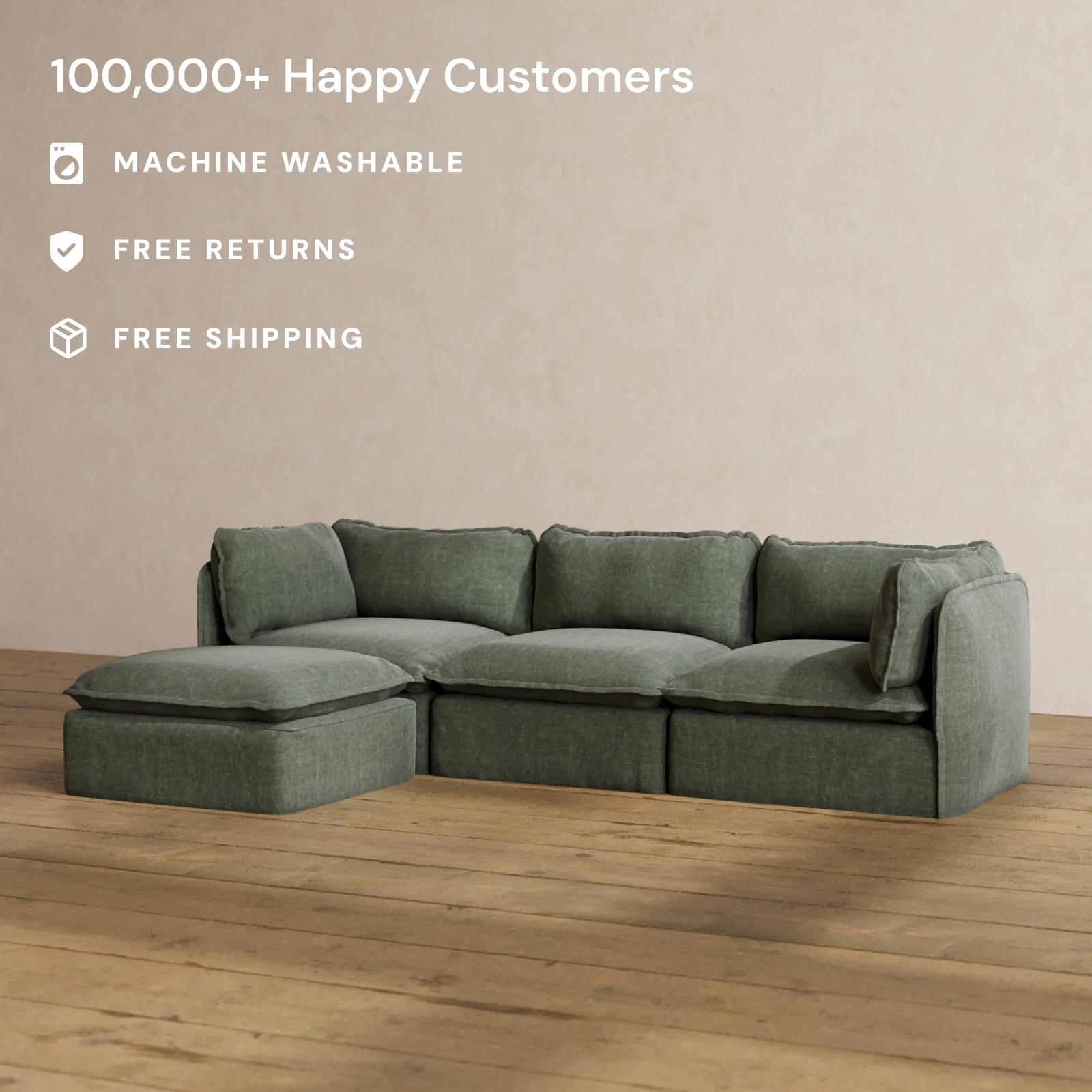 Modular Washable 3-Seater Sectional in Willow | Memorix+ Seat | Contour Pillow - Image 2