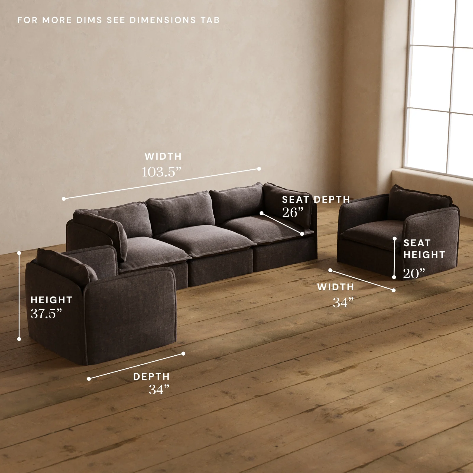 Modular Washable 3-Seater Sofa + Armchair Set in Caviar | Memorix+ Seat | Contour Pillow - Image 5
