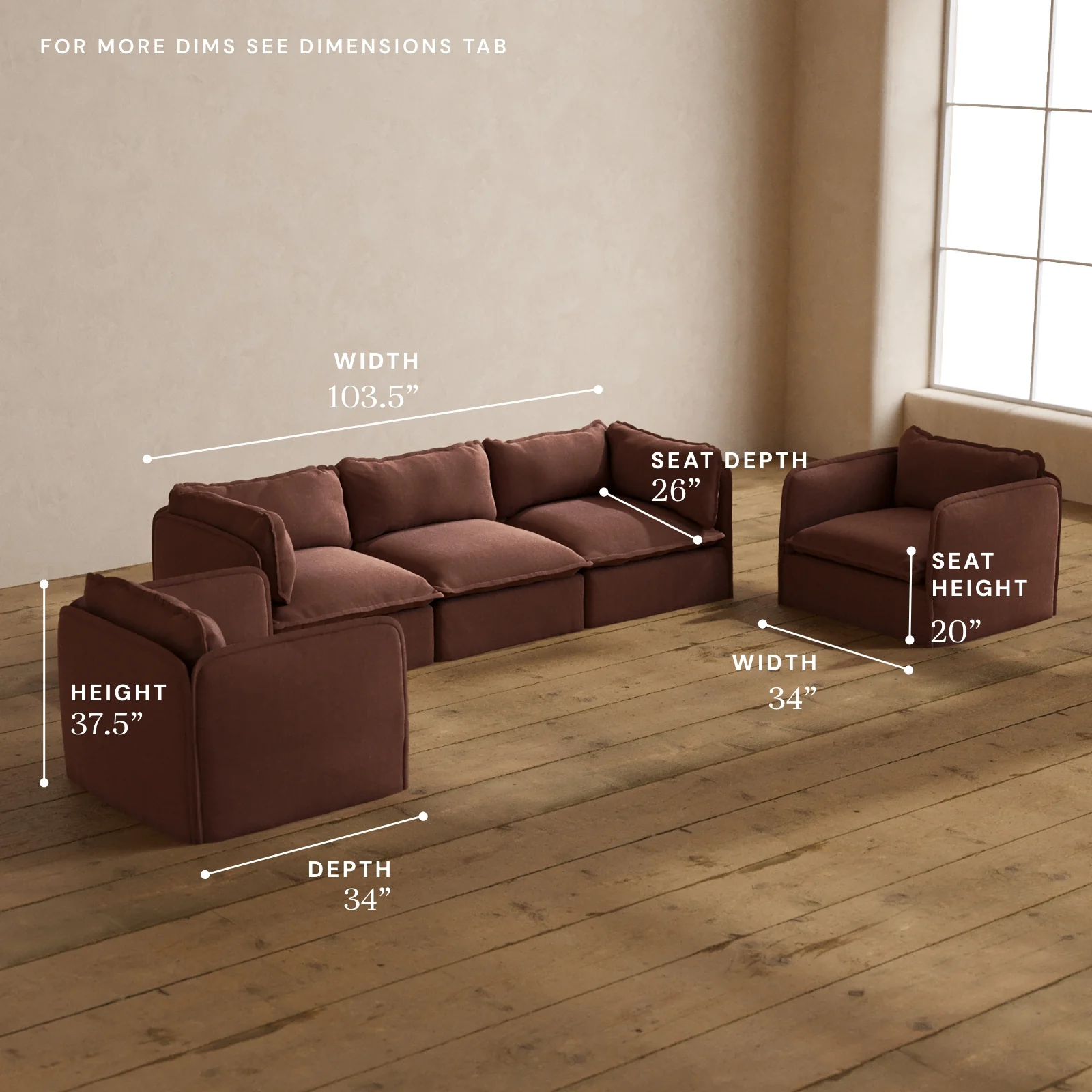 Modular Washable 3-Seater Sofa + Armchair Set in Chestnut | Memorix+ Seat | Contour Pillow - Image 5