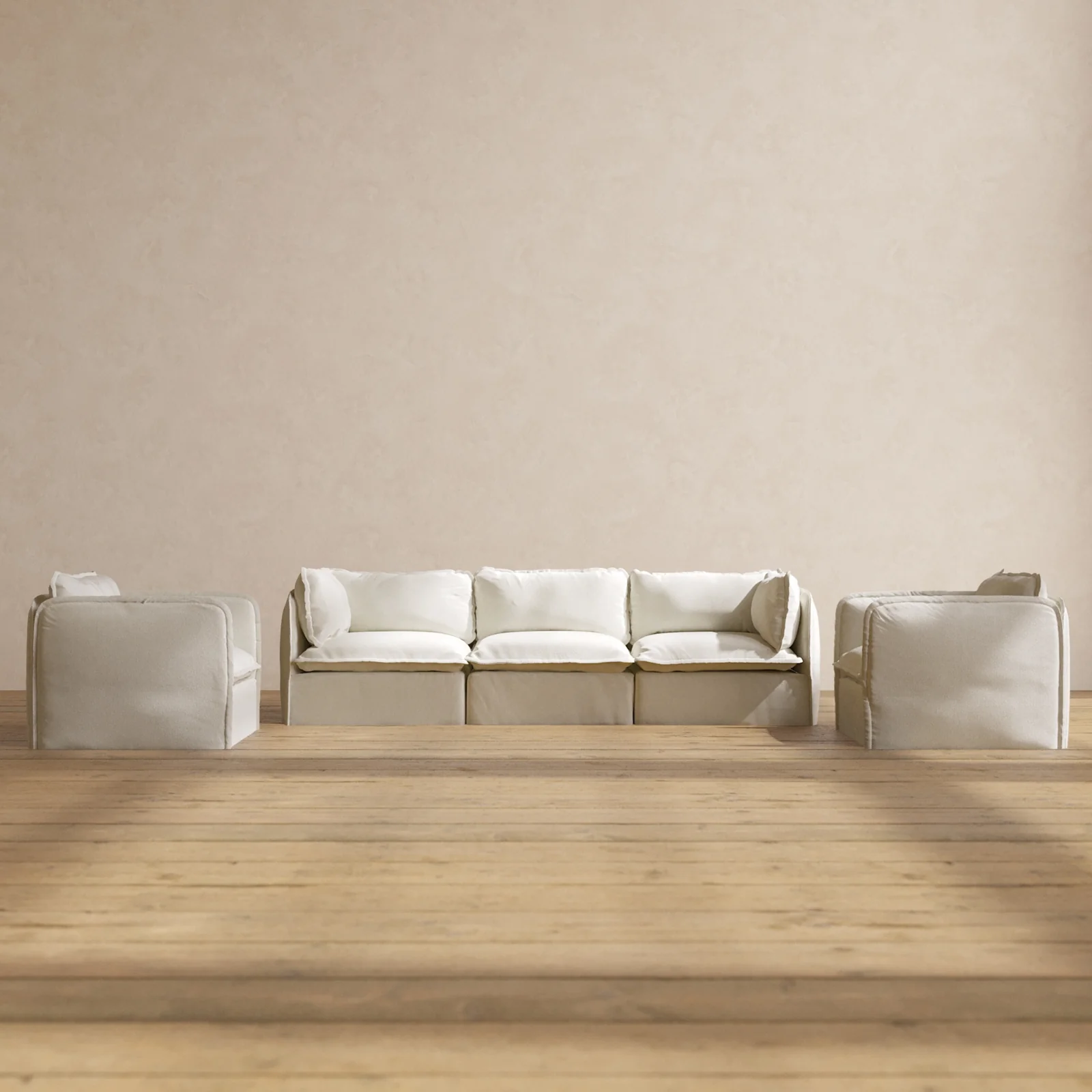 Modular Washable 3-Seater Sofa + Armchair Set in Eggshell | Memorix+ Seat | Contour Pillow