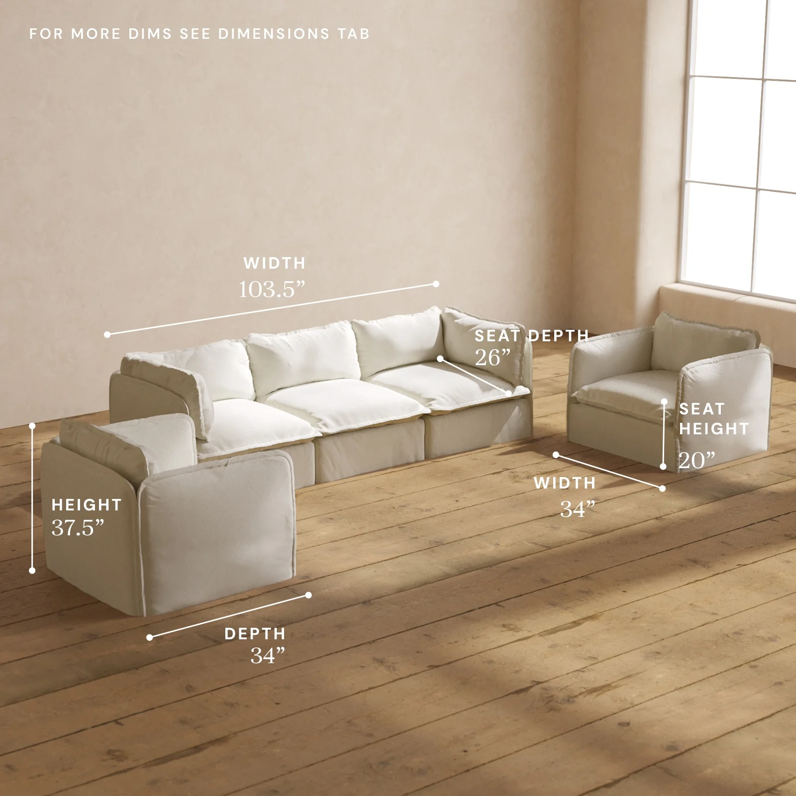 Modular Washable 3-Seater Sofa + Armchair Set in Eggshell | Memorix+ Seat | Contour Pillow - Image 5