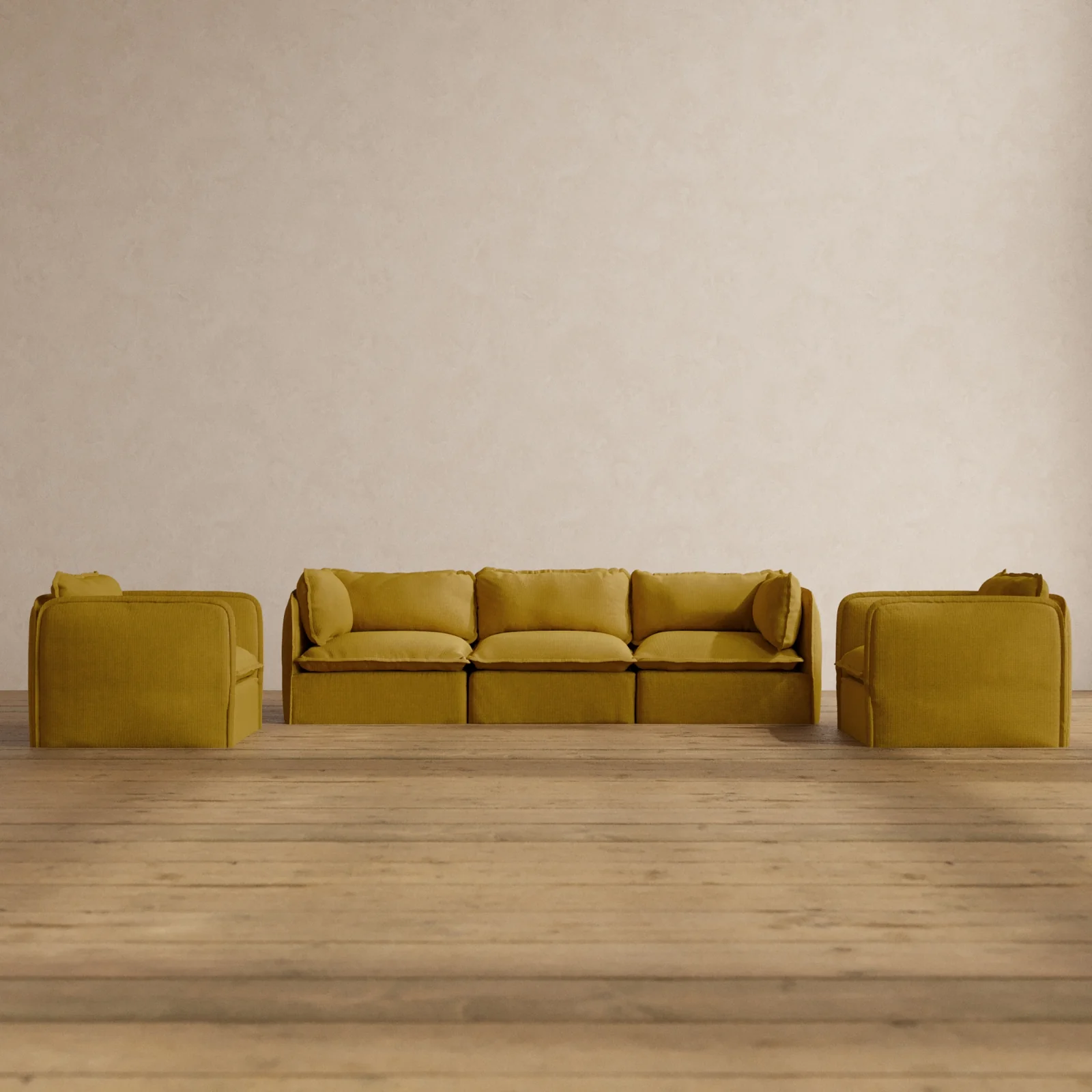 Modular Washable 3-Seater Sofa + Armchair Set in Kiiro | Memorix+ Seat | Contour Pillow