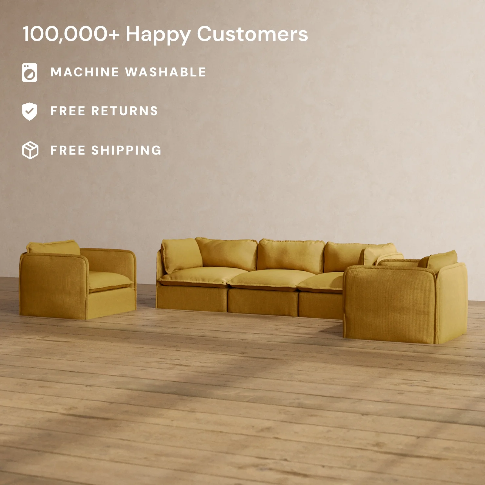 Modular Washable 3-Seater Sofa + Armchair Set in Kiiro | Memorix+ Seat | Contour Pillow - Image 2