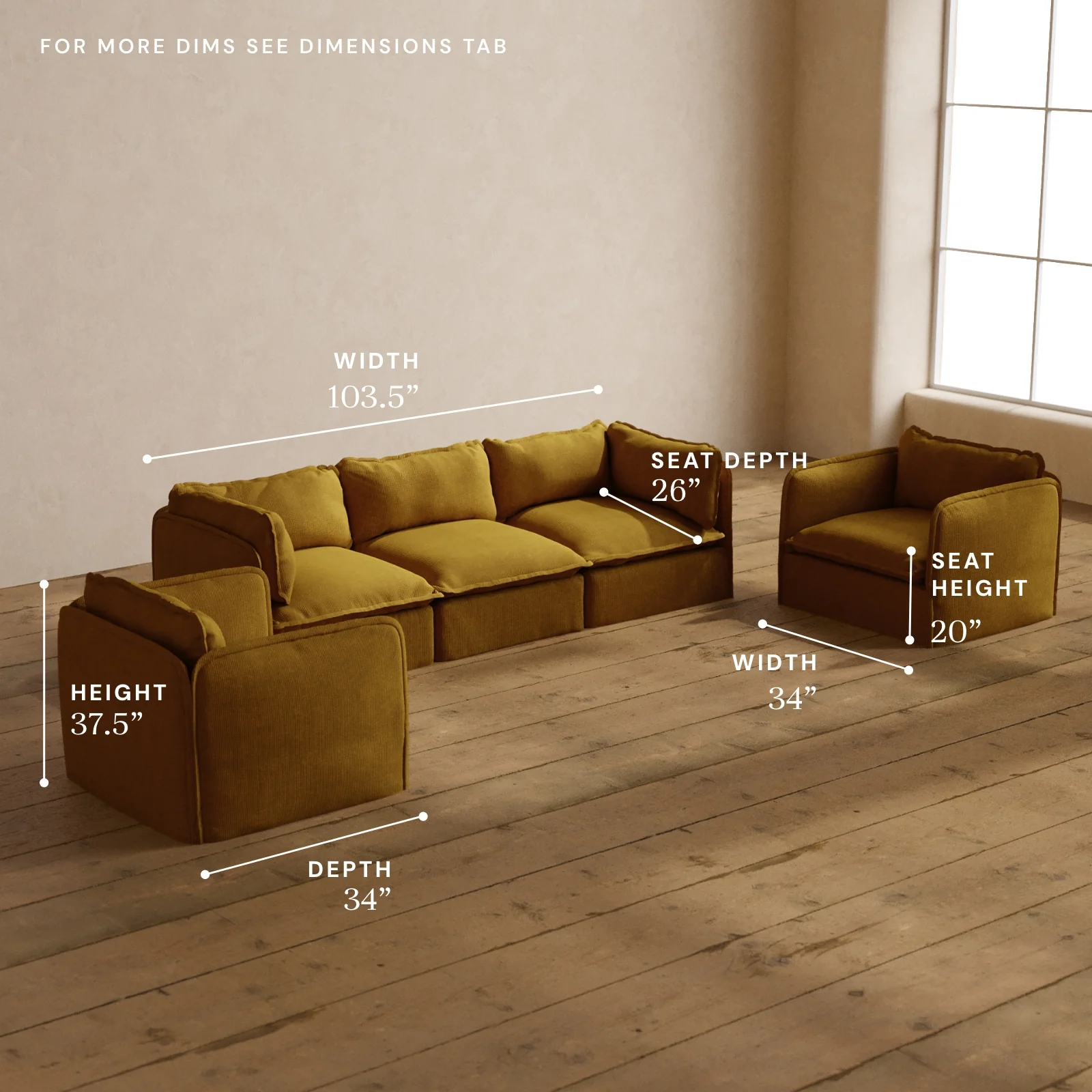 Modular Washable 3-Seater Sofa + Armchair Set in Kiiro | Memorix+ Seat | Contour Pillow - Image 5