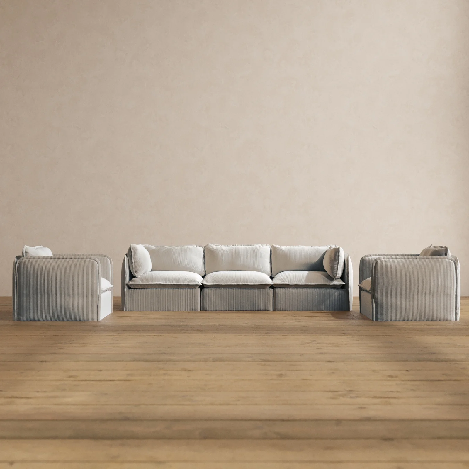 Modular Washable 3-Seater Sofa + Armchair Set in Milk | Memorix+ Seat | Contour Pillow