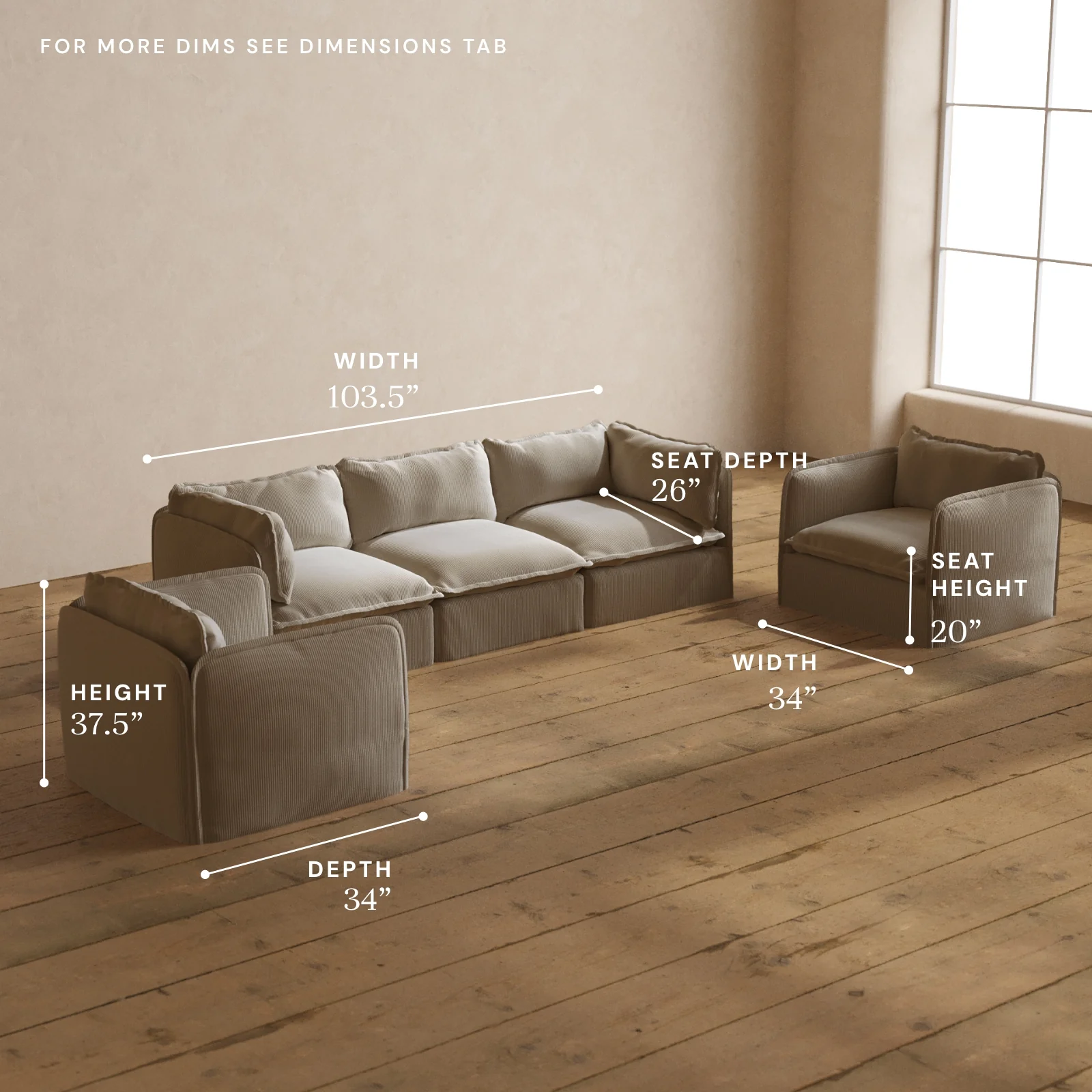 Modular Washable 3-Seater Sofa + Armchair Set in Milk | Memorix+ Seat | Contour Pillow - Image 5