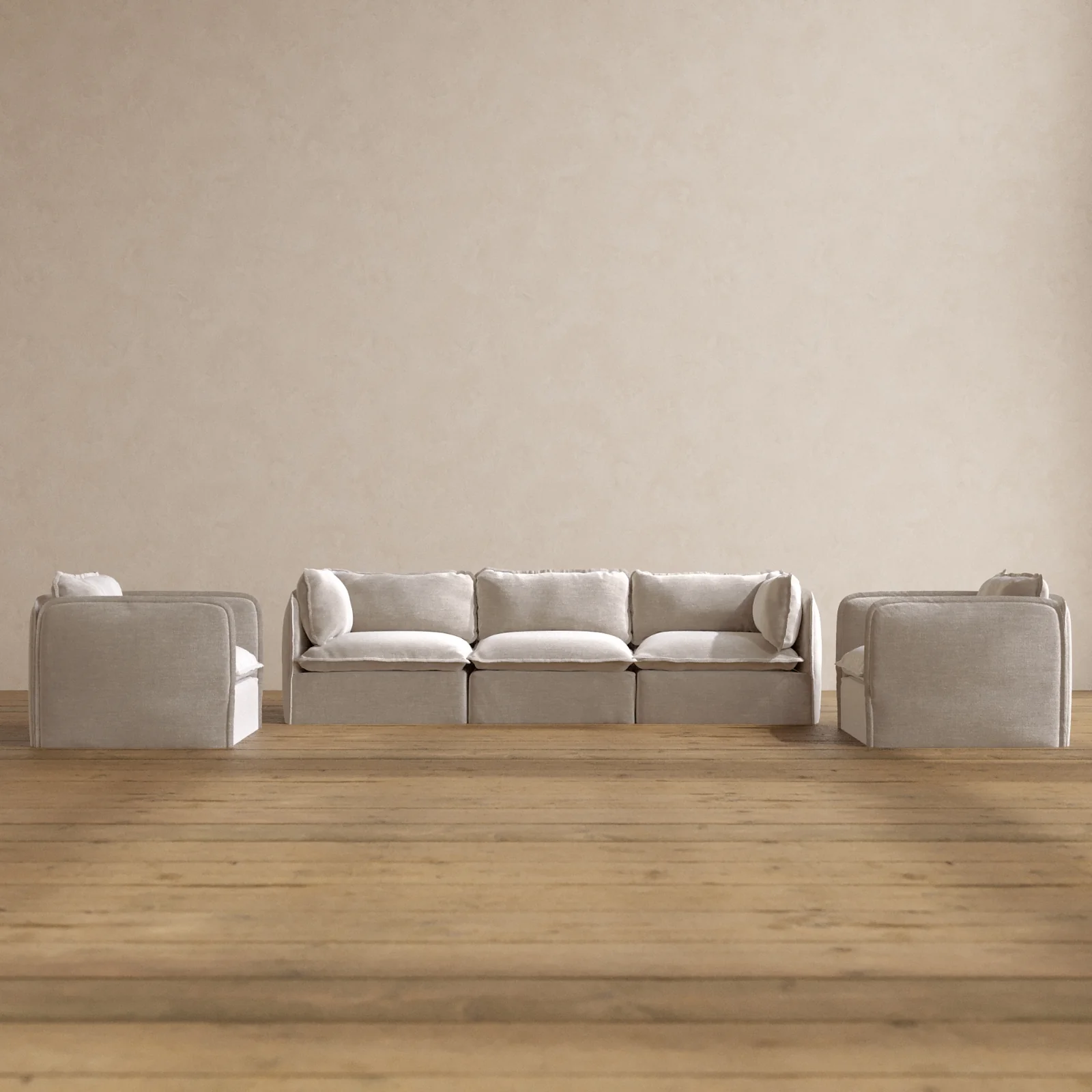 Modular Washable 3-Seater Sofa + Armchair Set in Mist | Memorix+ Seat | Contour Pillow