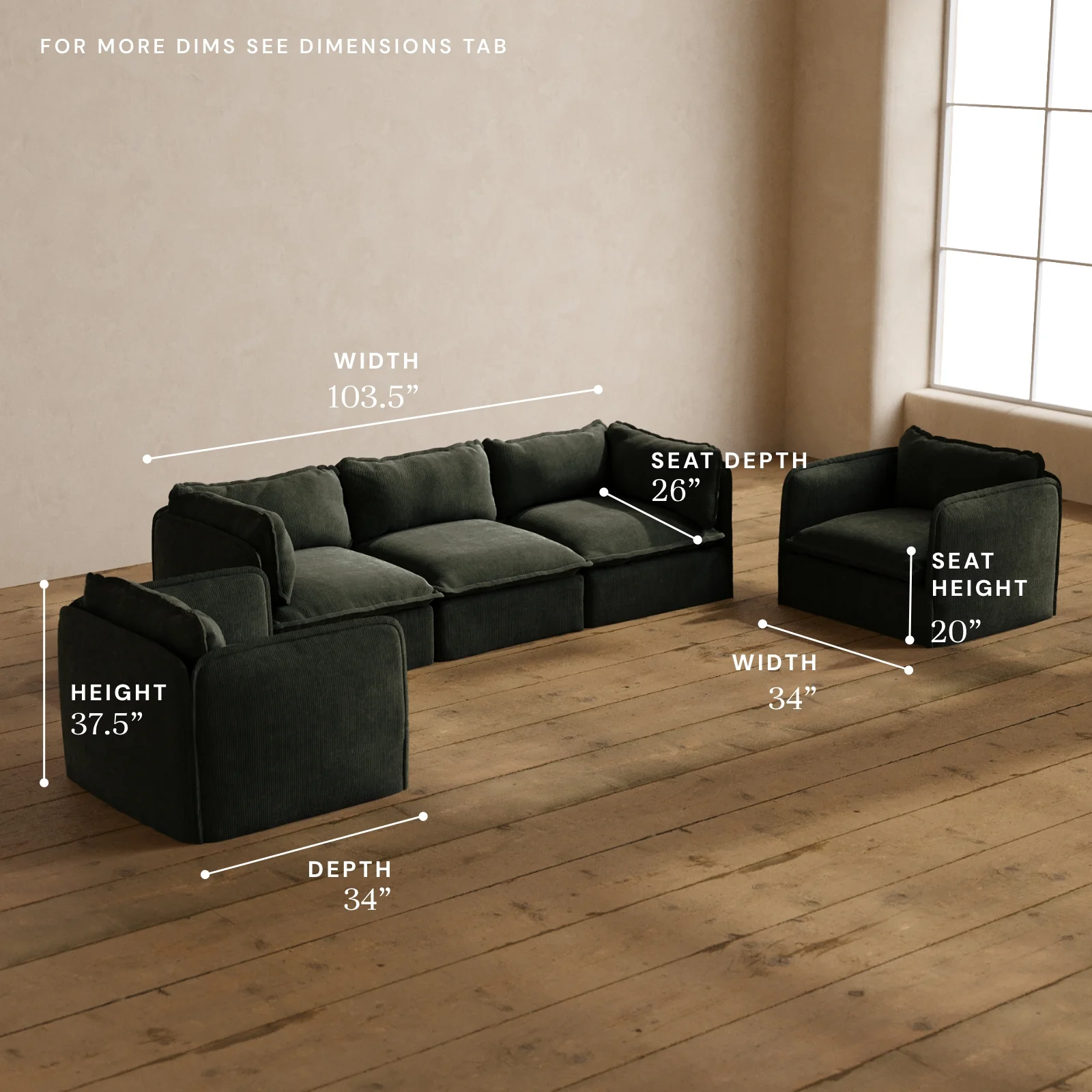 Modular Washable 3-Seater Sofa + Armchair Set in Olivine | Deluxe+ Seat | Cloud Pillow - Image 5