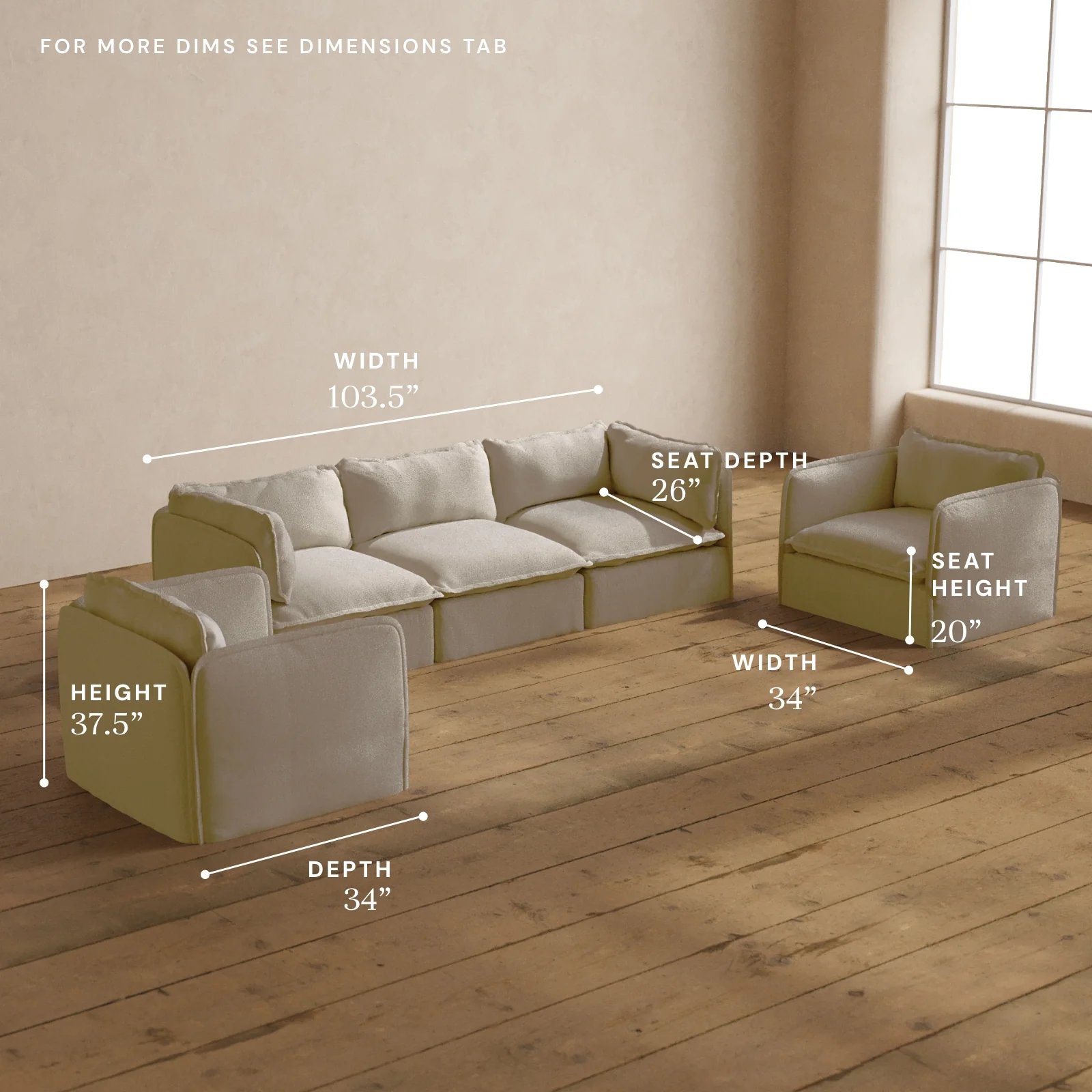 Modular Washable 3-Seater Sofa + Armchair Set in Powder | Deluxe+ Seat | Cloud Pillow - Image 5