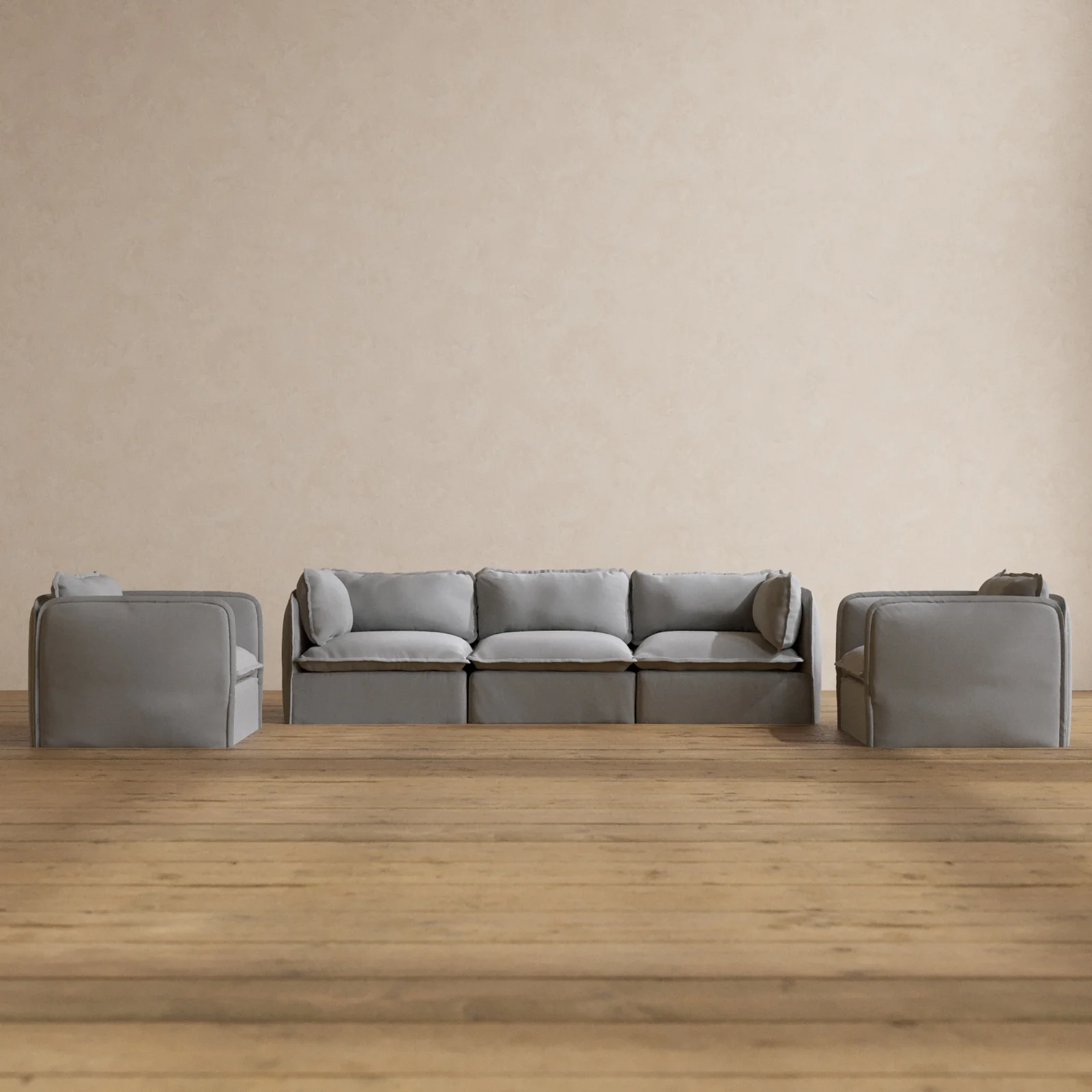 Modular Washable 3-Seater Sofa + Armchair Set in Pumice | Memorix+ Seat | Contour Pillow
