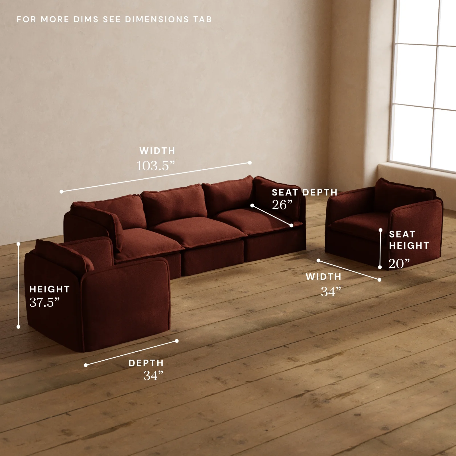 Modular Washable 3-Seater Sofa + Armchair Set in Rust | Memorix+ Seat | Contour Pillow - Image 5