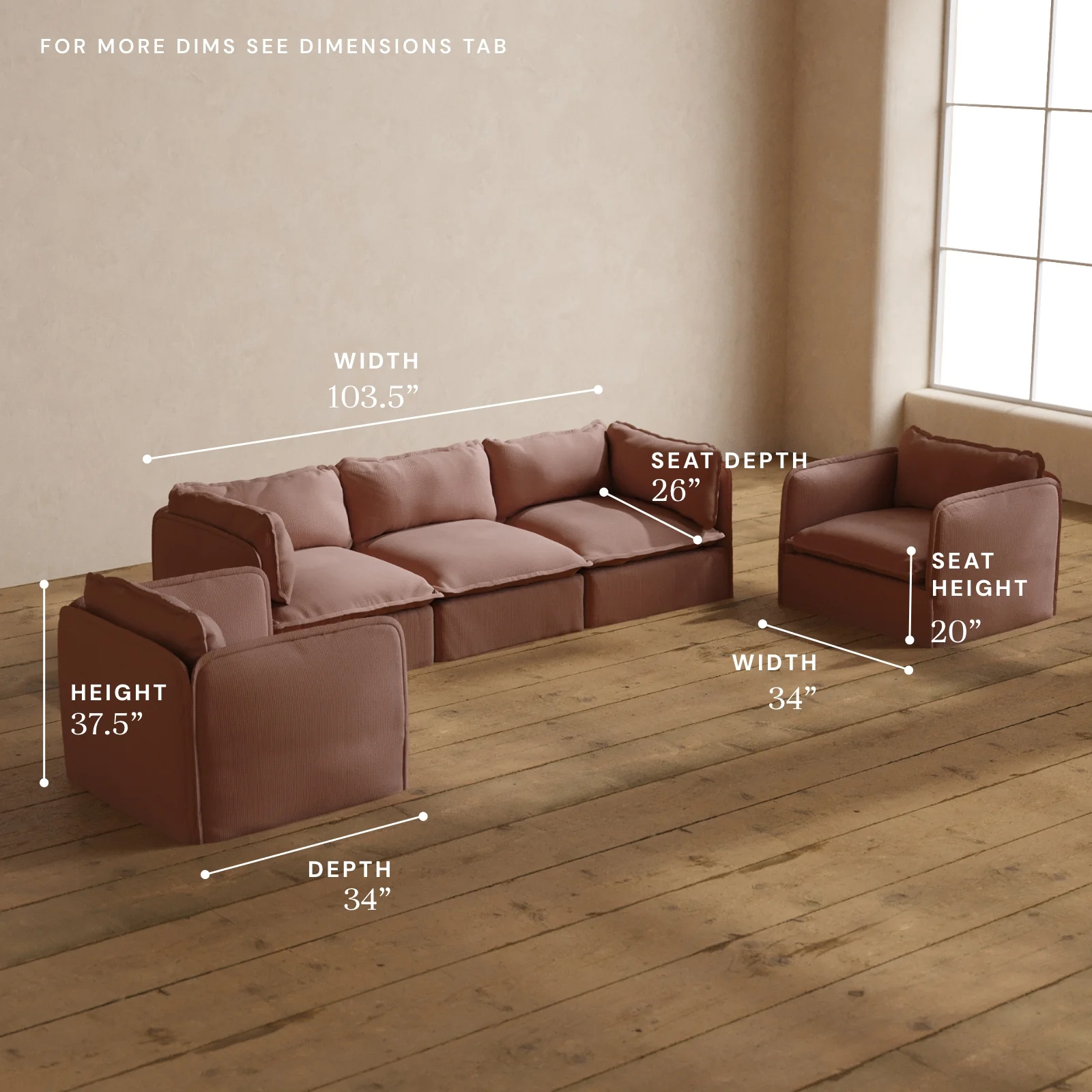 Modular Washable 3-Seater Sofa + Armchair Set in Sakura | Deluxe+ Seat | Cloud Pillow - Image 5