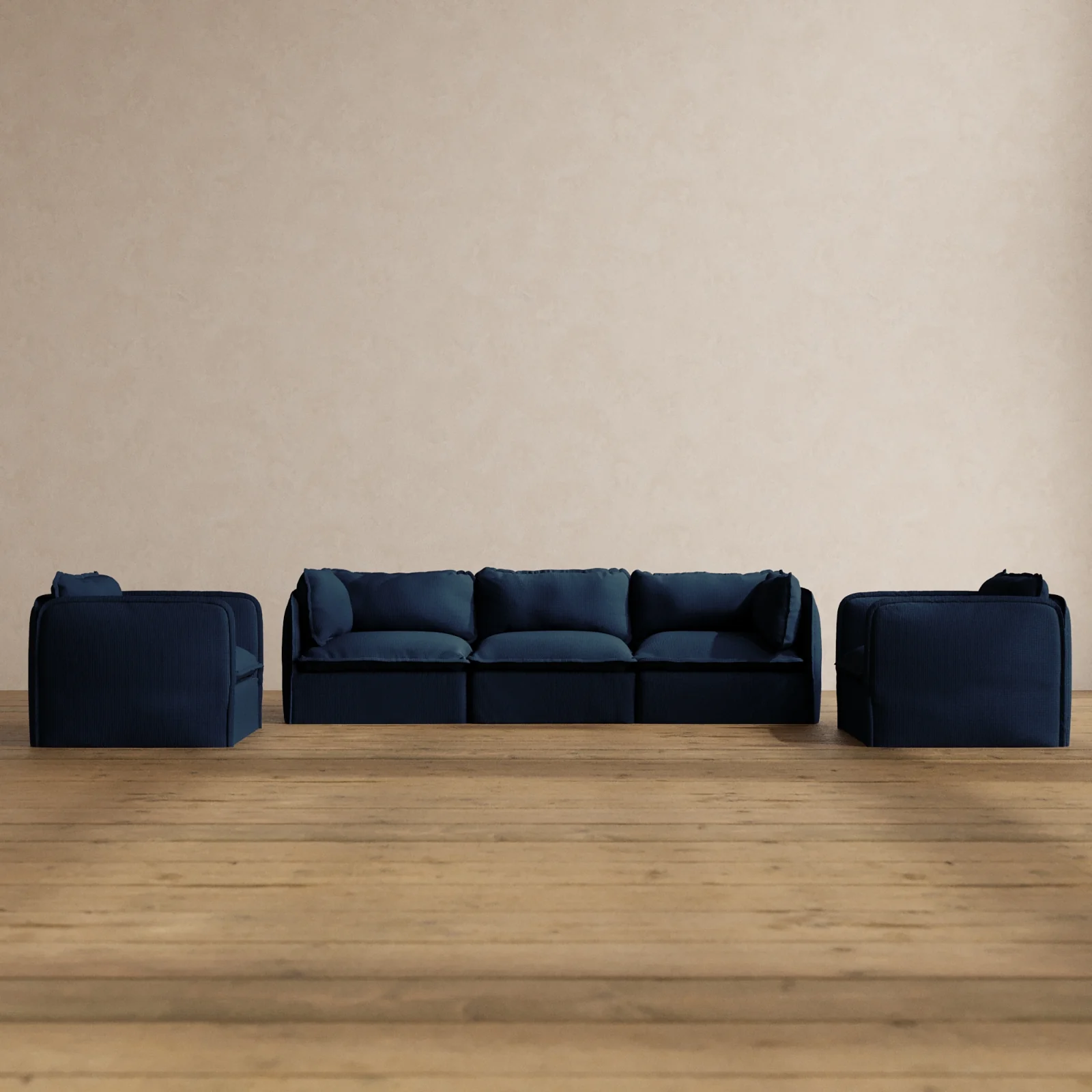 Modular Washable 3-Seater Sofa + Armchair Set in Sumi | Deluxe+ Seat | Cloud Pillow