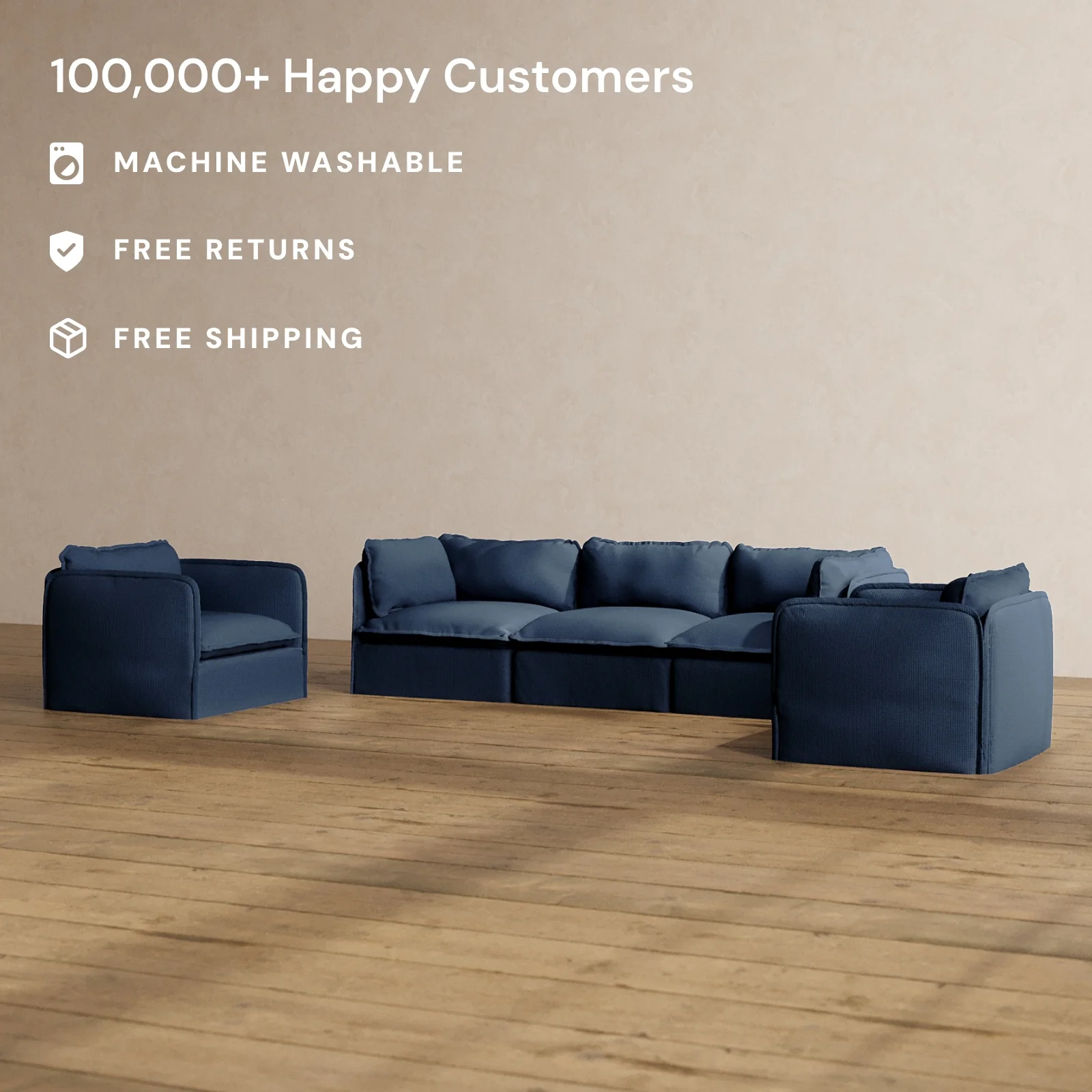 Modular Washable 3-Seater Sofa + Armchair Set in Sumi | Memorix+ Seat | Contour Pillow - Image 2