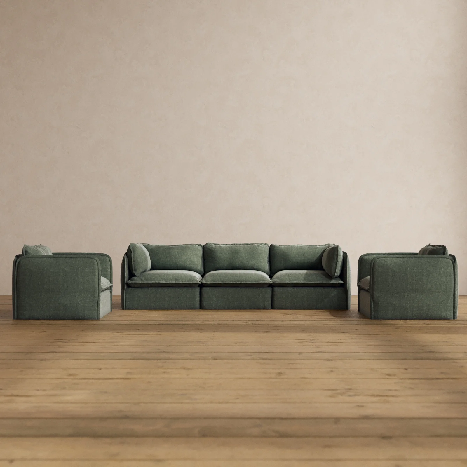 Modular Washable 3-Seater Sofa + Armchair Set in Willow | Deluxe+ Seat | Cloud Pillow