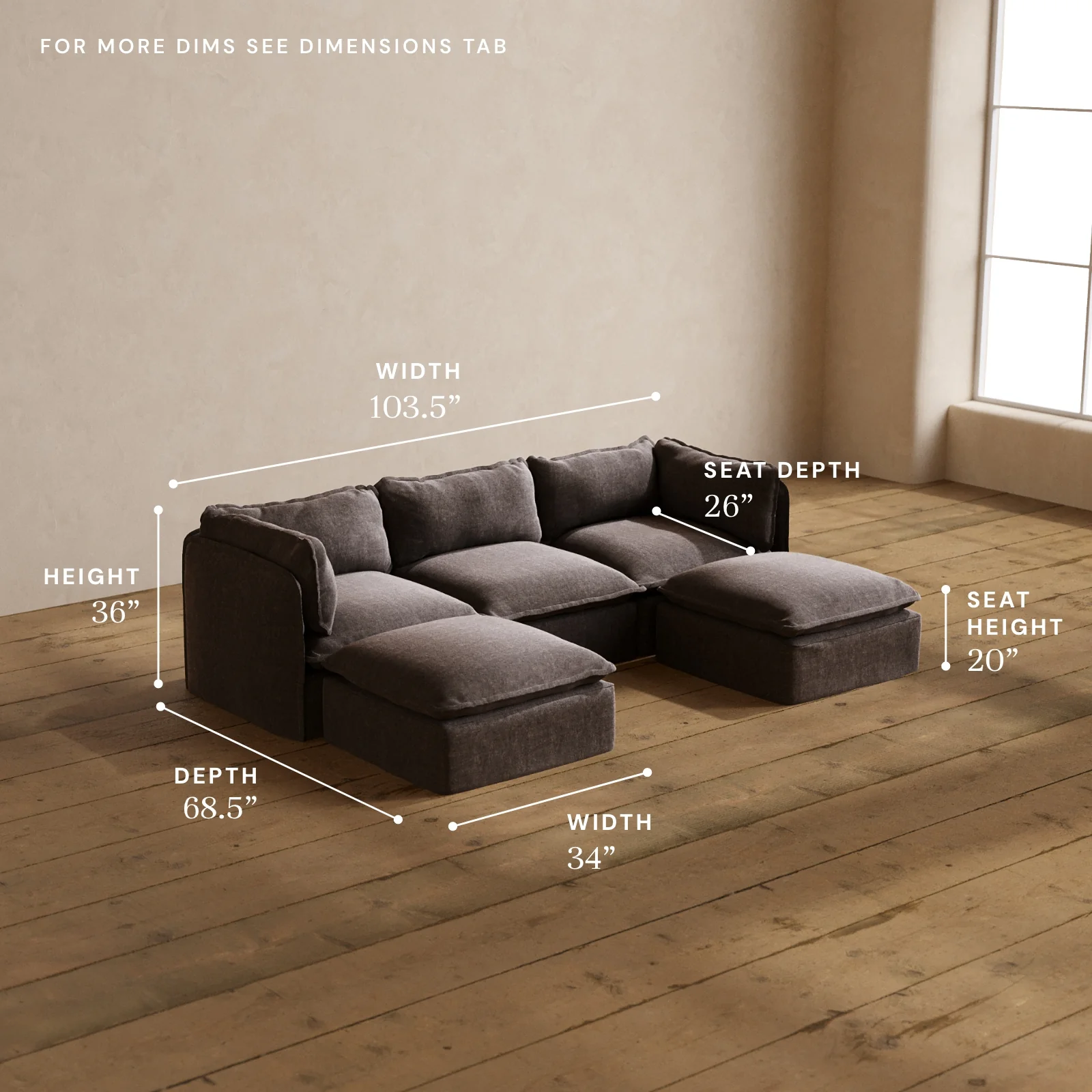 Modular Washable 3-Seater U-Sectional in Caviar | Memorix+ Seat | Contour Pillow - Image 5