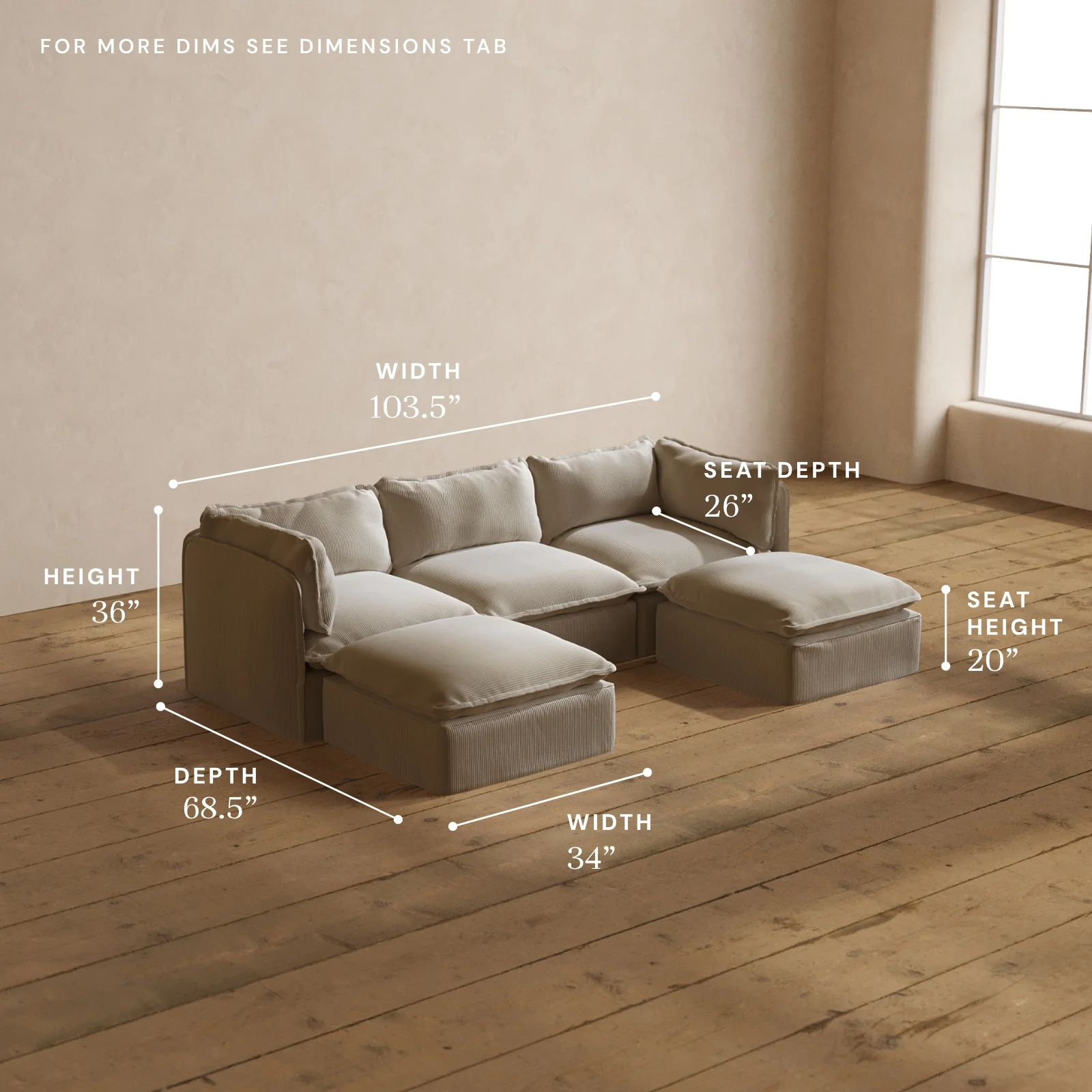 Modular Washable 3-Seater U-Sectional in Milk | Memorix+ Seat | Contour Pillow - Image 5