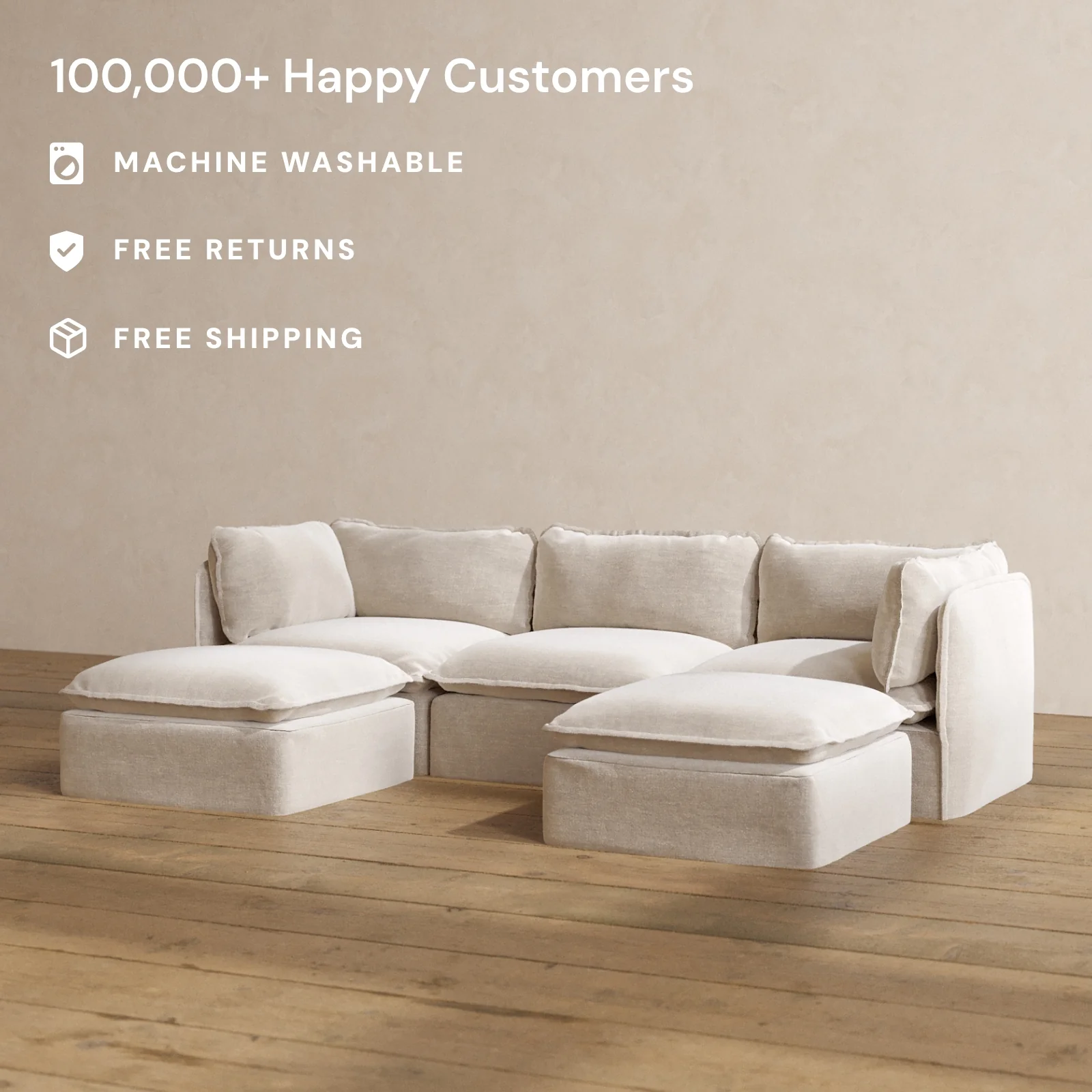 Modular Washable 3-Seater U-Sectional in Mist | Deluxe+ Seat | Cloud Pillow - Image 2