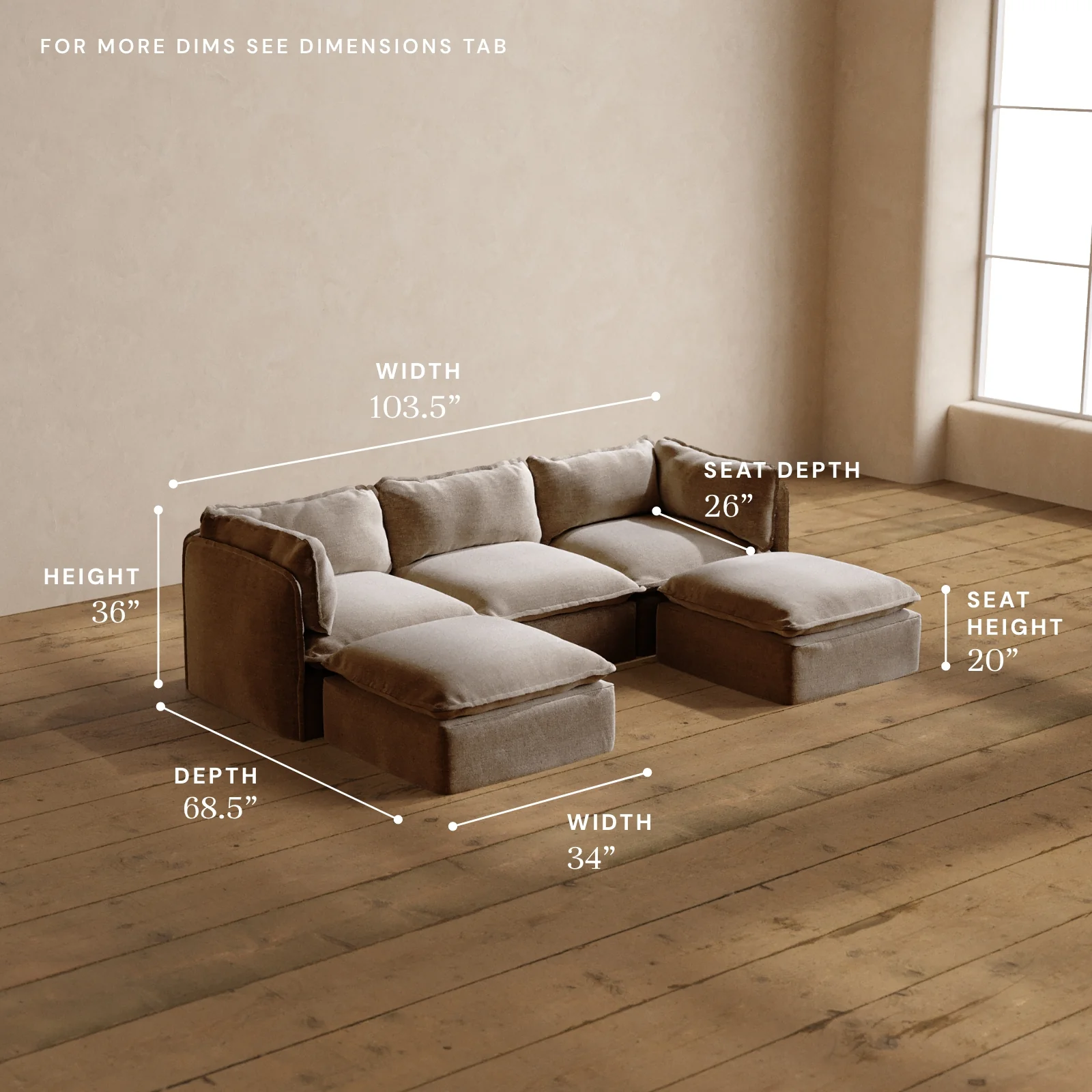 Modular Washable 3-Seater U-Sectional in Mist | Deluxe+ Seat | Cloud Pillow - Image 5