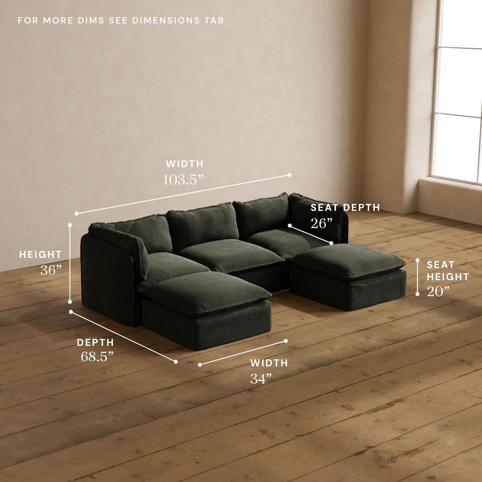 Modular Washable 3-Seater U-Sectional in Olivine | Memorix+ Seat | Contour Pillow - Image 5