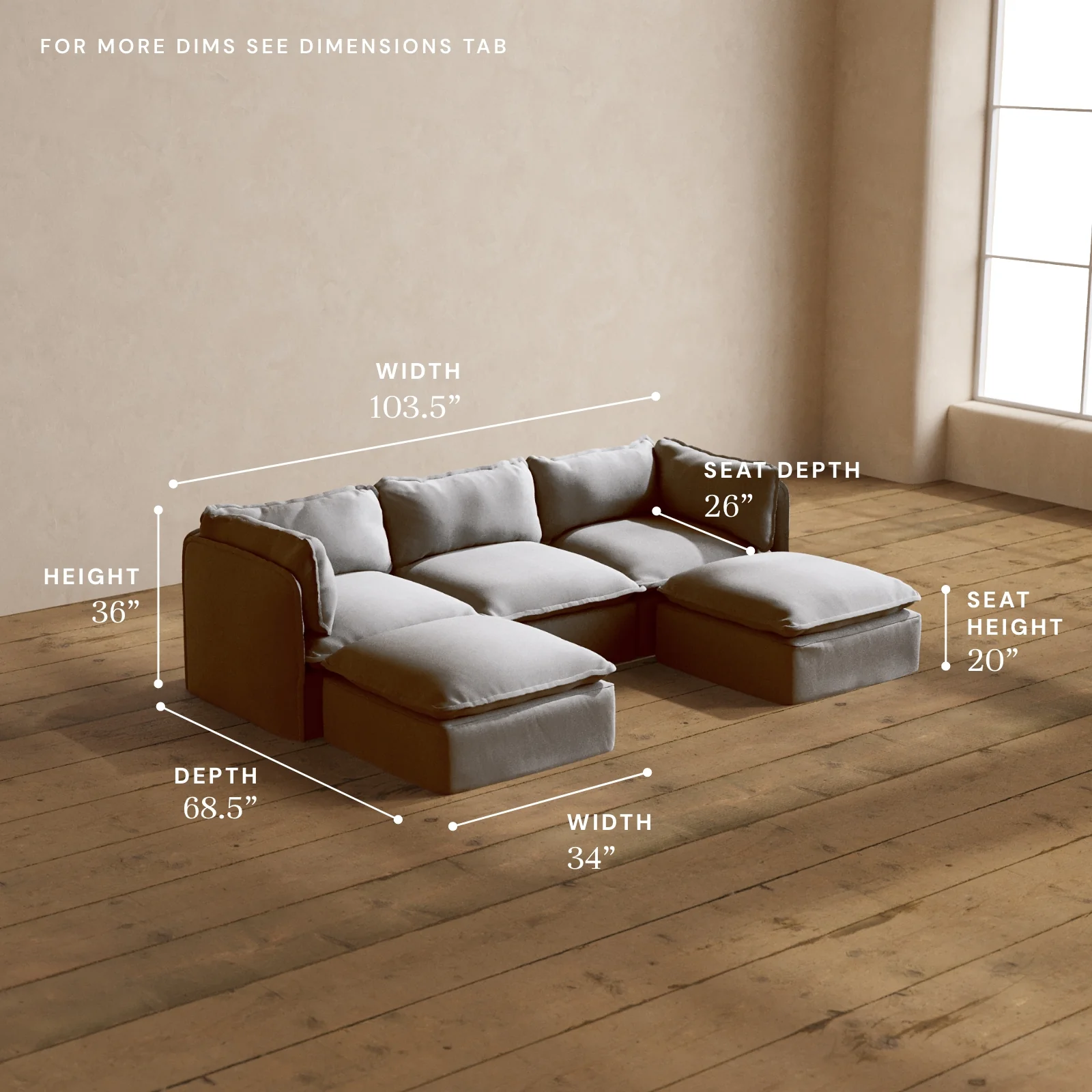 Modular Washable 3-Seater U-Sectional in Pumice | Memorix+ Seat | Contour Pillow - Image 5