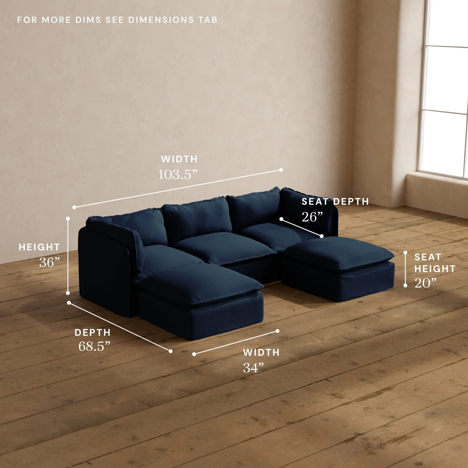 Modular Washable 3-Seater U-Sectional in Sumi | Memorix+ Seat | Contour Pillow - Image 5