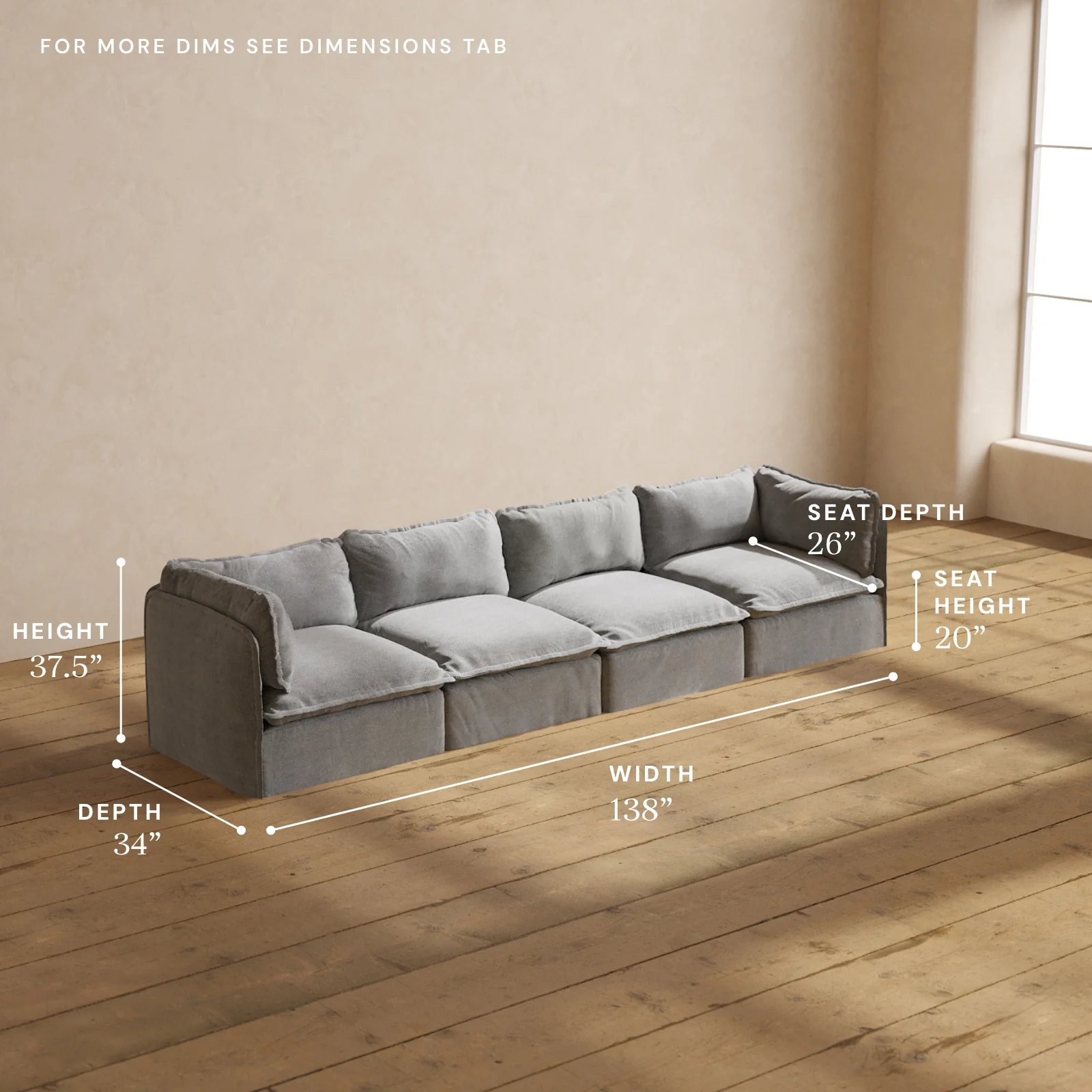 Modular Washable 4-Seater in Ash | Memorix+ Seat | Contour Pillow - Image 5