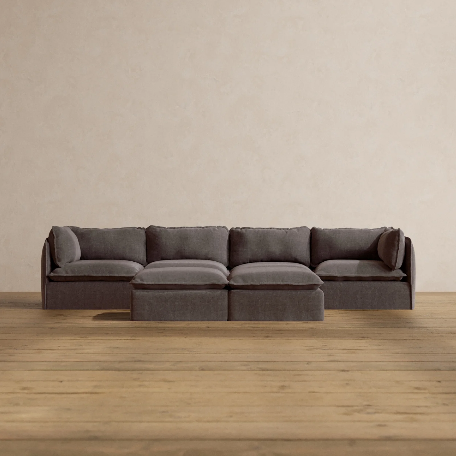 Modular Washable 4-Seater + Bench Ottoman in Caviar | Memorix+ Seat | Contour Pillow