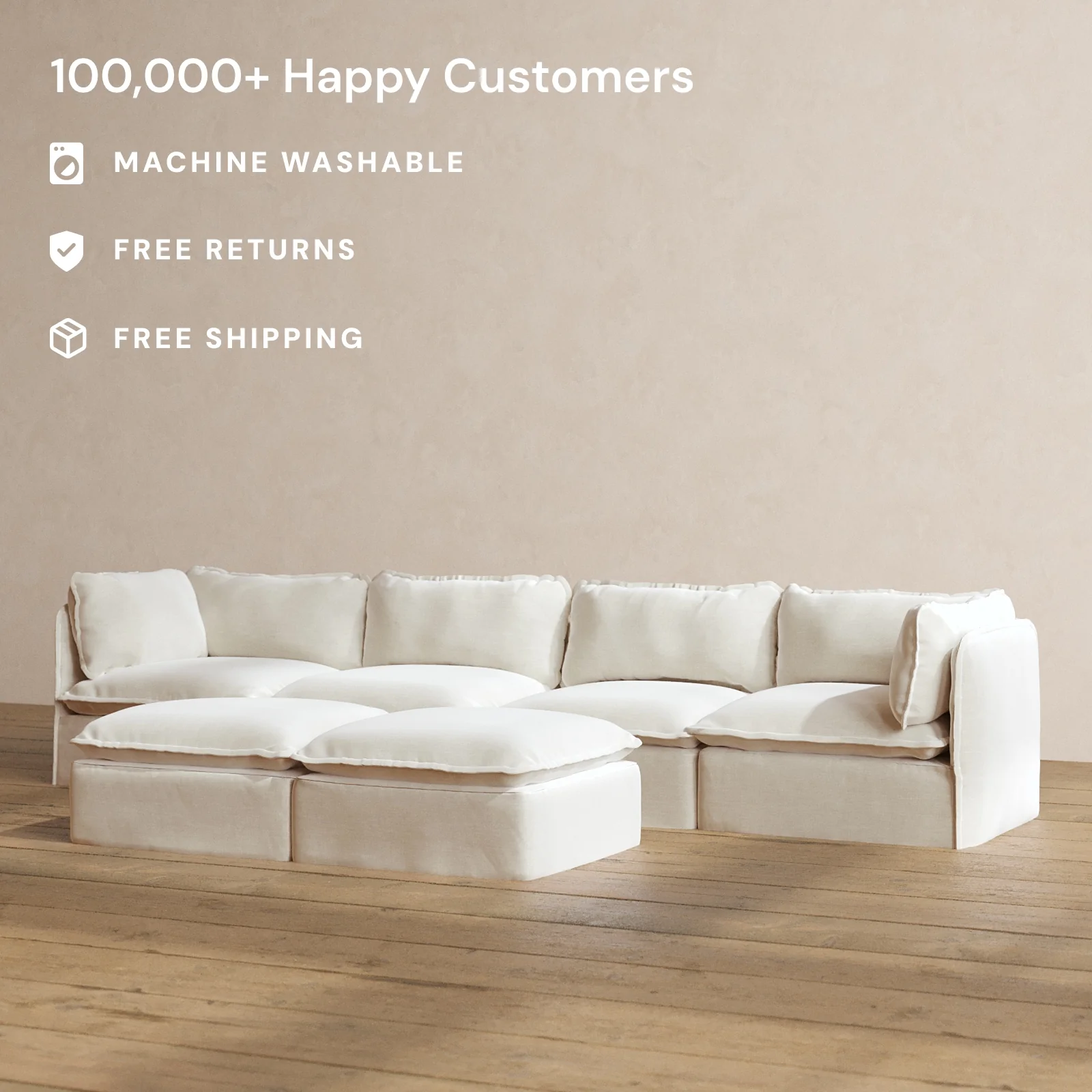 Modular Washable 4-Seater + Bench Ottoman in Coco | Memorix+ Seat | Contour Pillow - Image 2