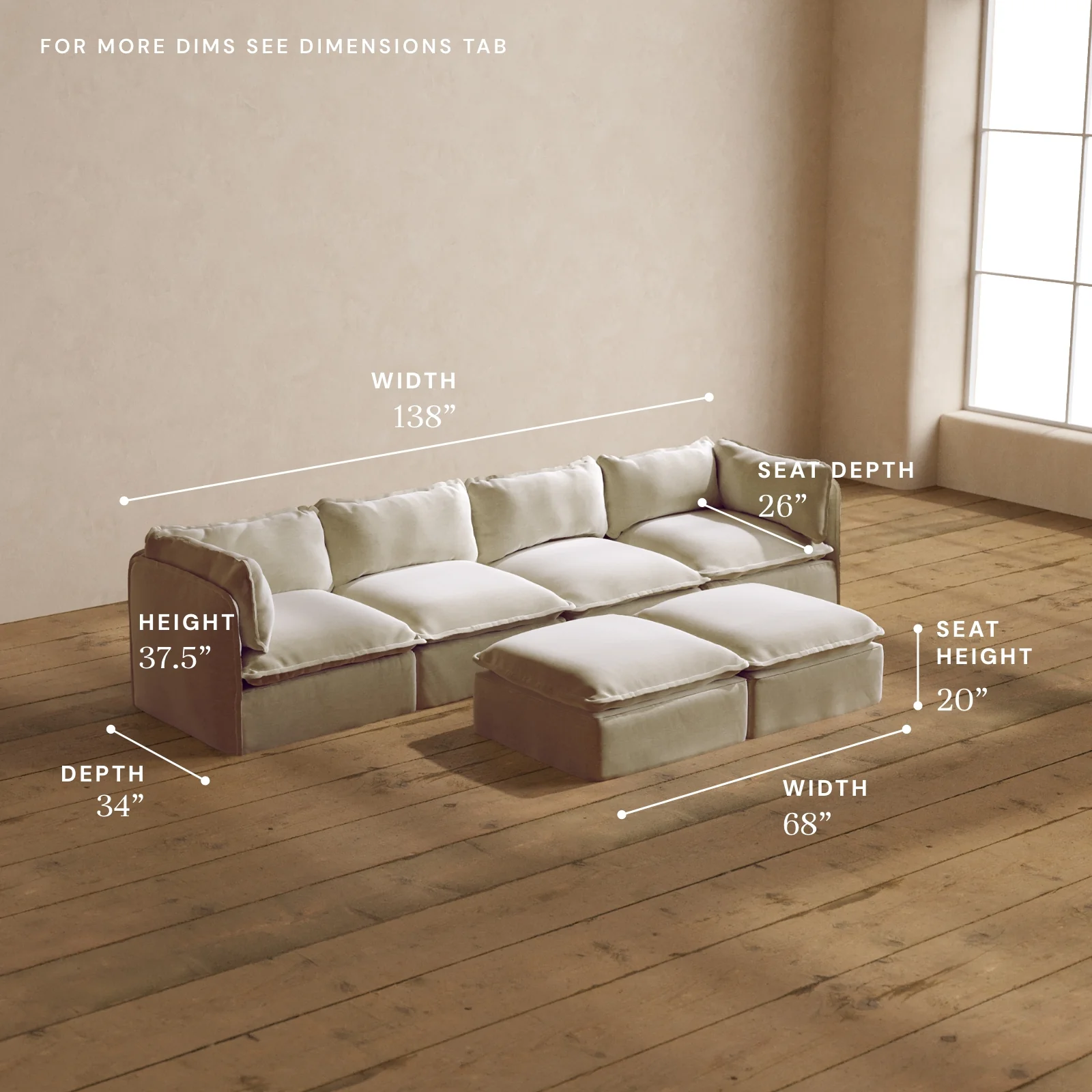 Modular Washable 4-Seater + Bench Ottoman in Coco | Memorix+ Seat | Contour Pillow - Image 5