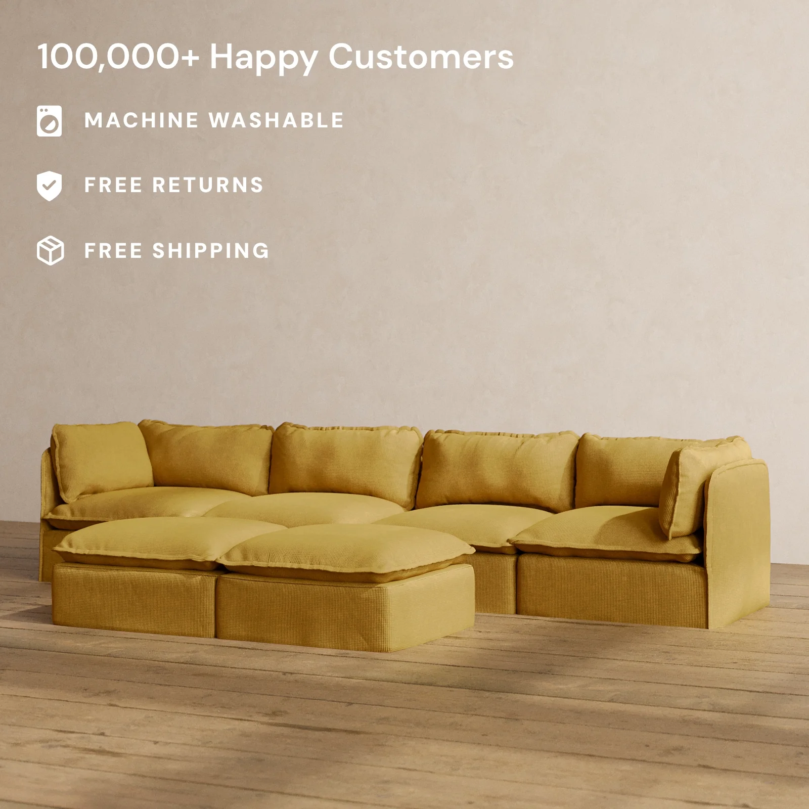 Modular Washable 4-Seater + Bench Ottoman in Kiiro | Memorix+ Seat | Contour Pillow - Image 2