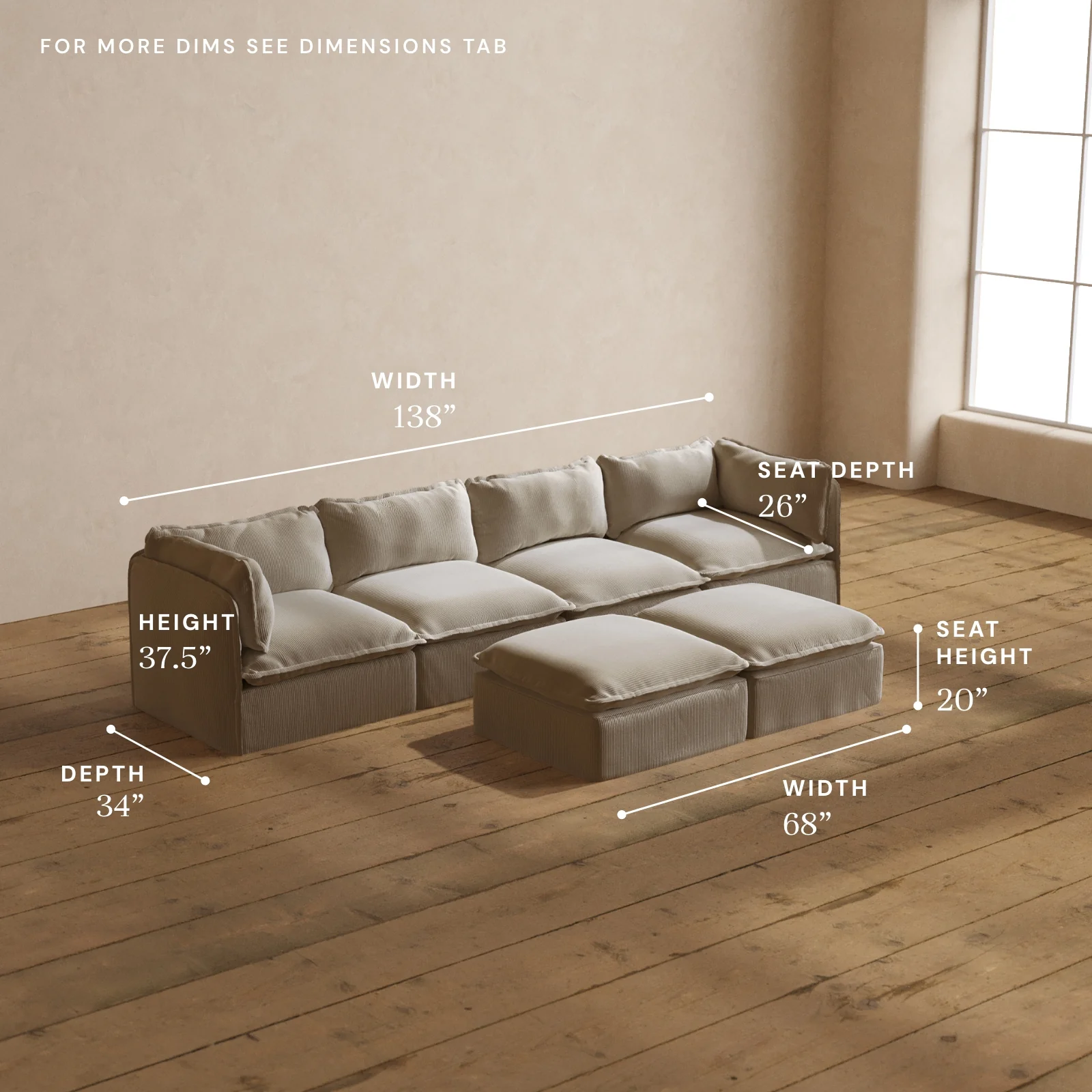 Modular Washable 4-Seater + Bench Ottoman in Milk | Memorix+ Seat | Contour Pillow - Image 5