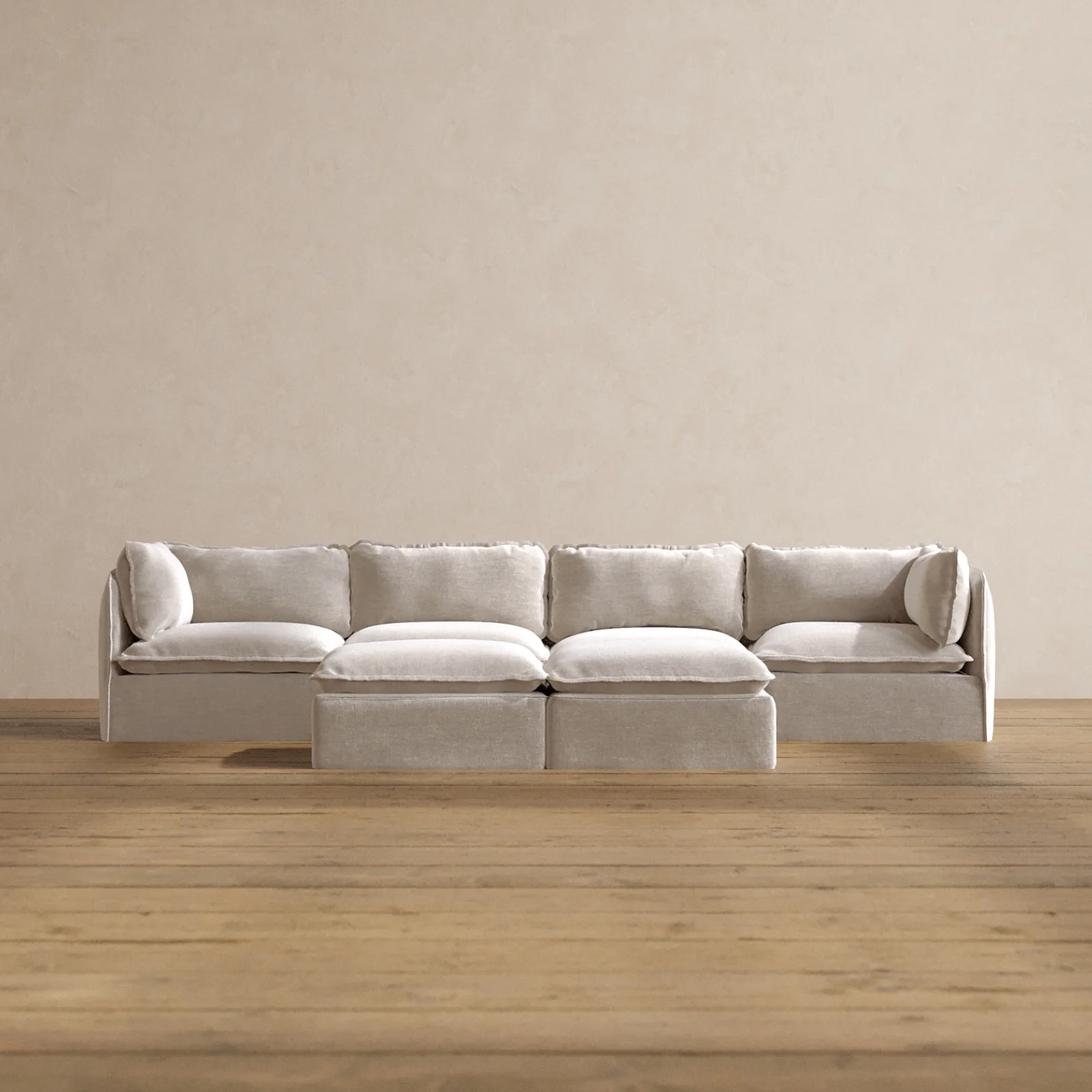 Modular Washable 4-Seater + Bench Ottoman in Mist | Memorix+ Seat | Contour Pillow