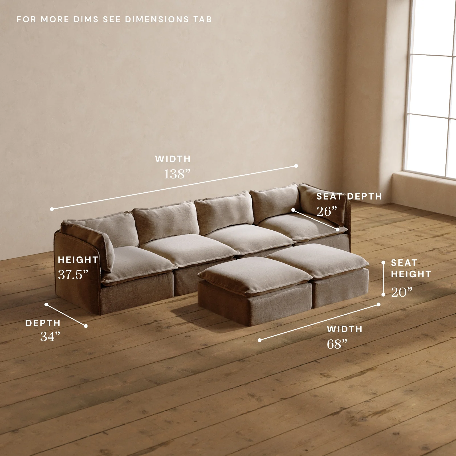 Modular Washable 4-Seater + Bench Ottoman in Mist | Memorix+ Seat | Contour Pillow - Image 5
