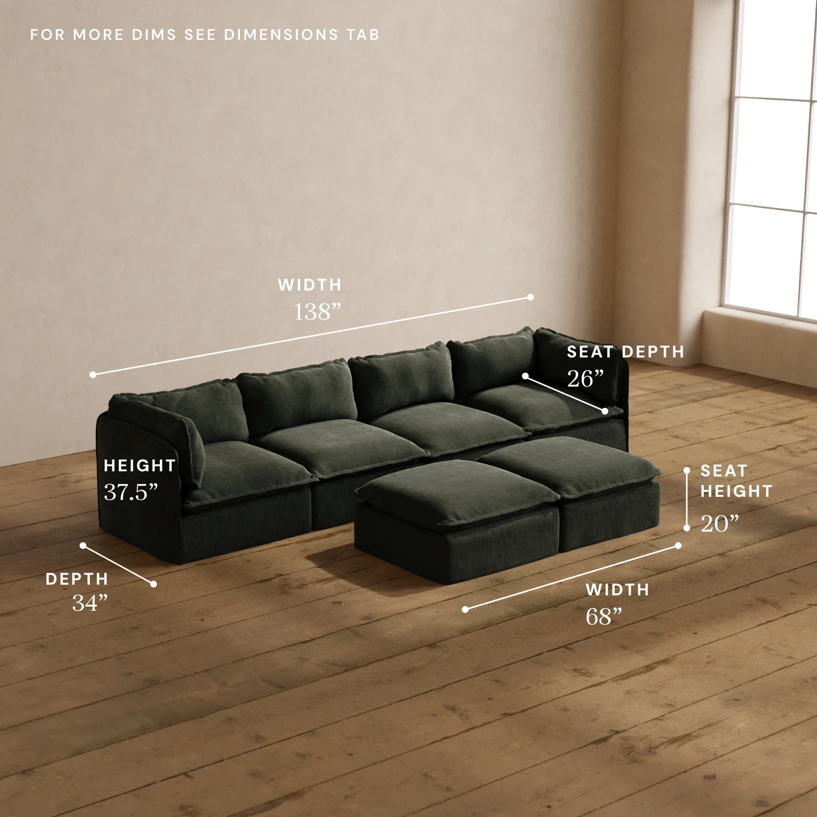 Modular Washable 4-Seater + Bench Ottoman in Olivine | Memorix+ Seat | Contour Pillow - Image 5