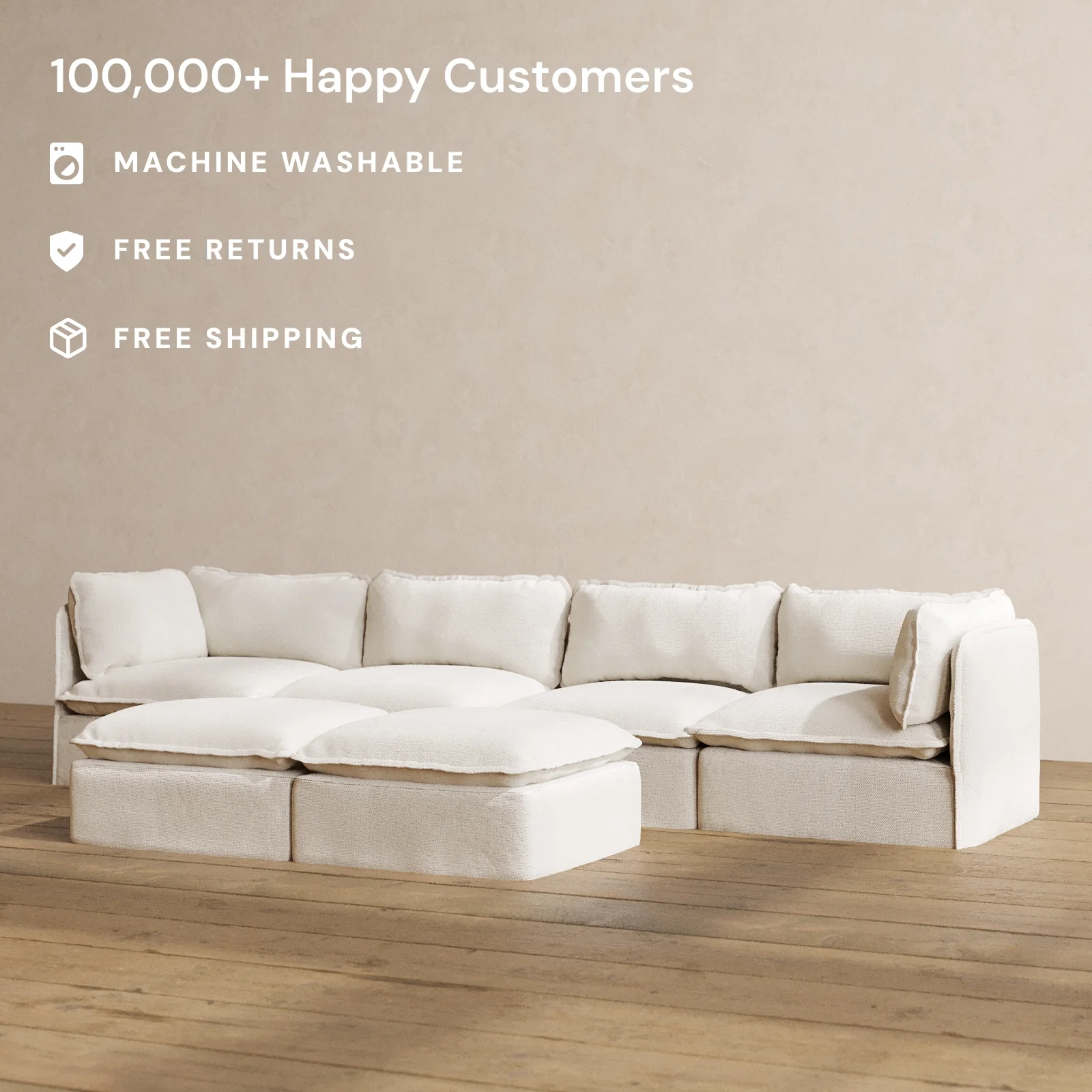 Modular Washable 4-Seater + Bench Ottoman in Powder | Memorix+ Seat | Contour Pillow - Image 2