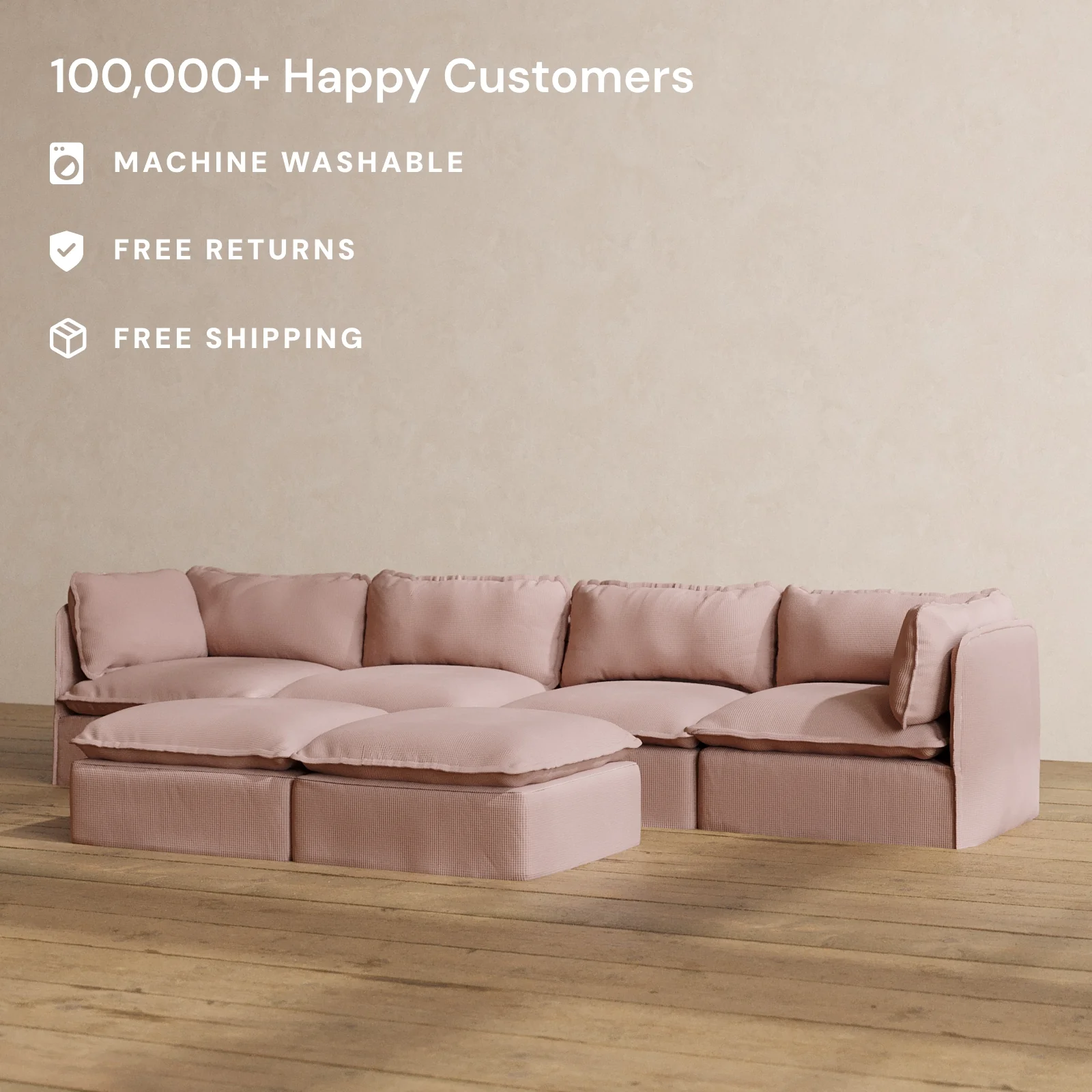 Modular Washable 4-Seater + Bench Ottoman in Sakura | Memorix+ Seat | Contour Pillow - Image 2